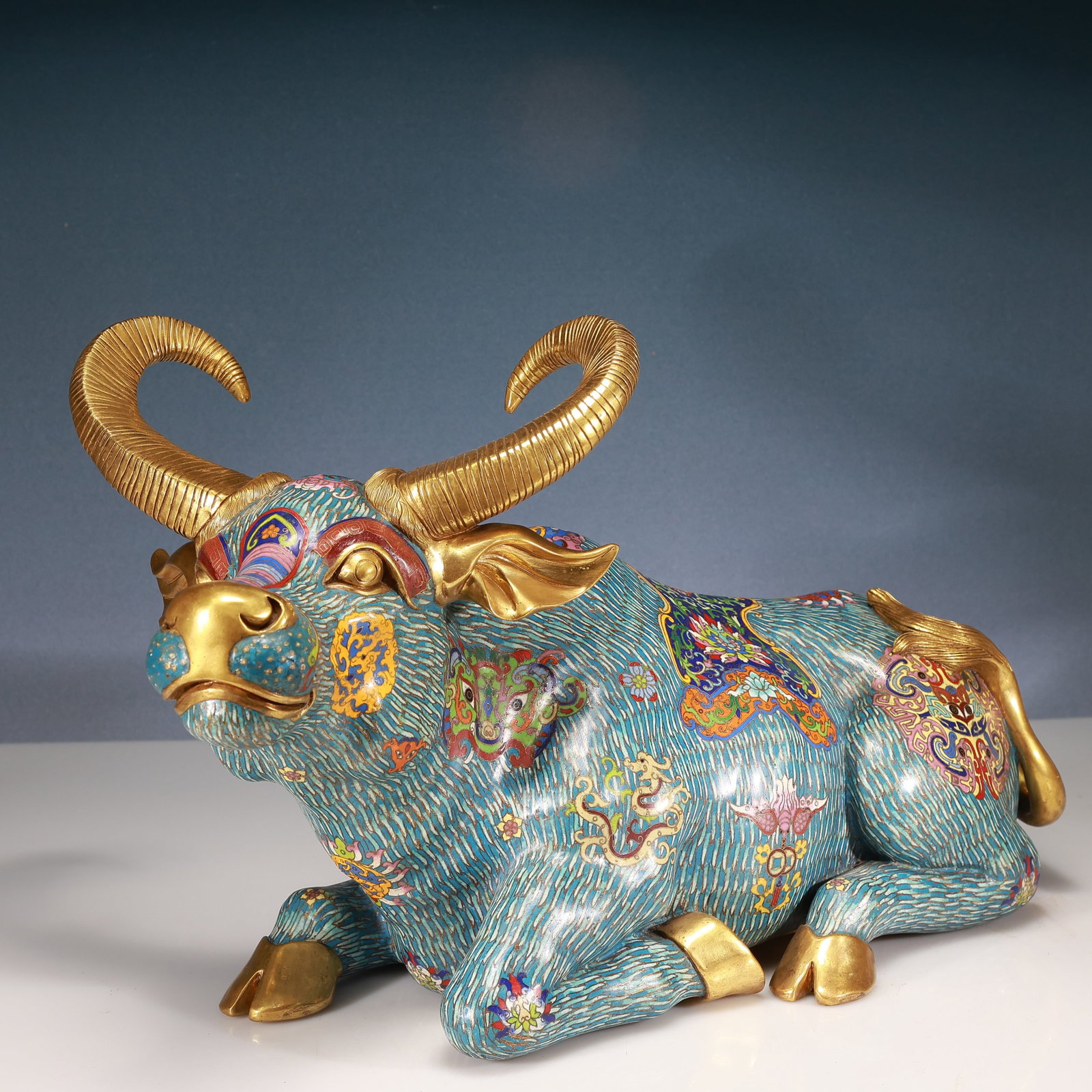 A Huge Cloisonne Beast-Face and Dragon Pattern Buffalo Ornament - 4