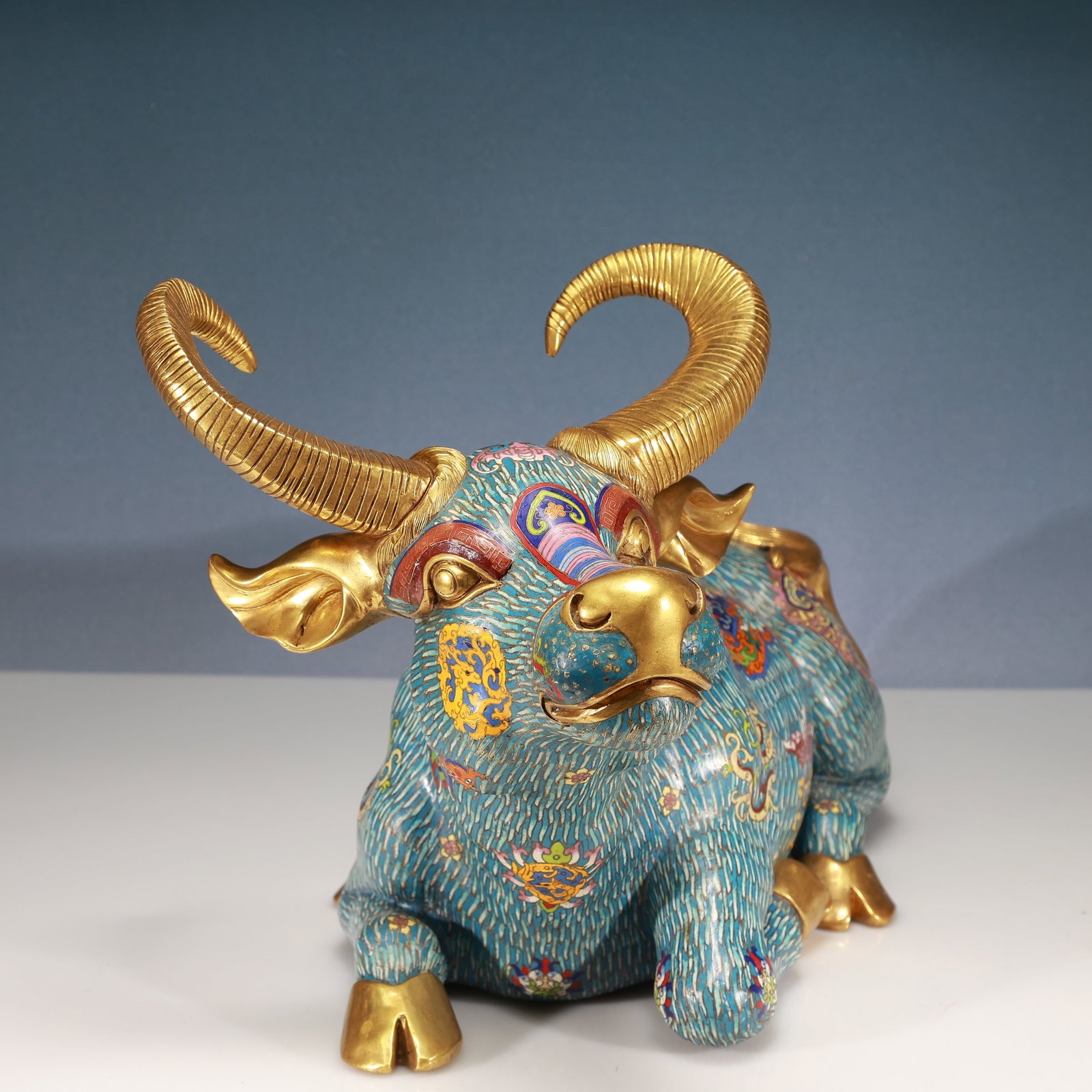 A Huge Cloisonne Beast-Face and Dragon Pattern Buffalo Ornament - 5