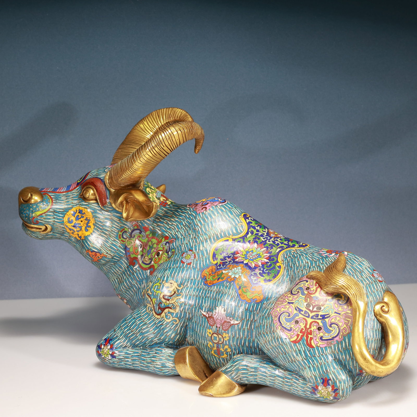 A Huge Cloisonne Beast-Face and Dragon Pattern Buffalo Ornament - 8