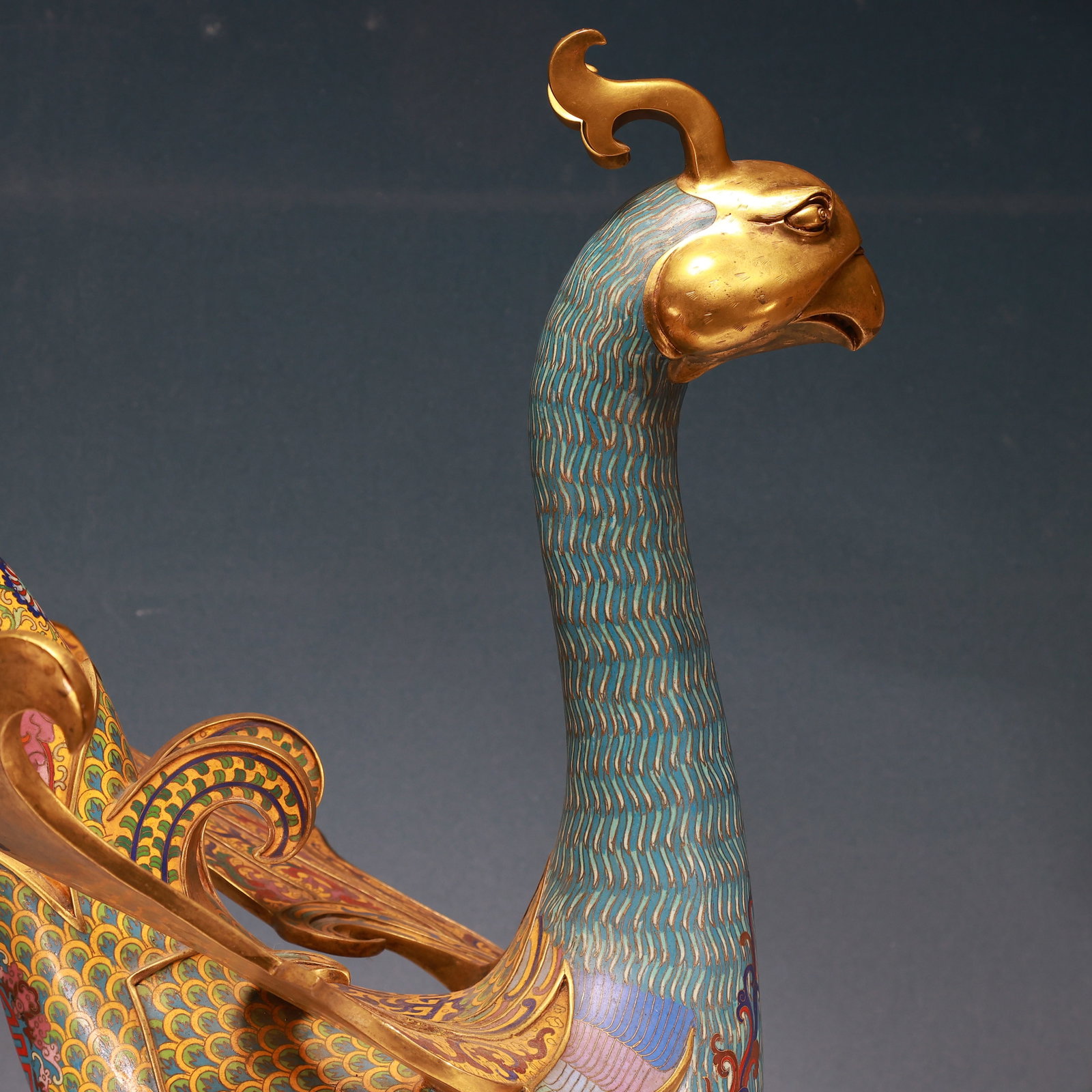 A Huge Cloisonne Lotus and Dragon Pattern Phoenix Ornament - 2