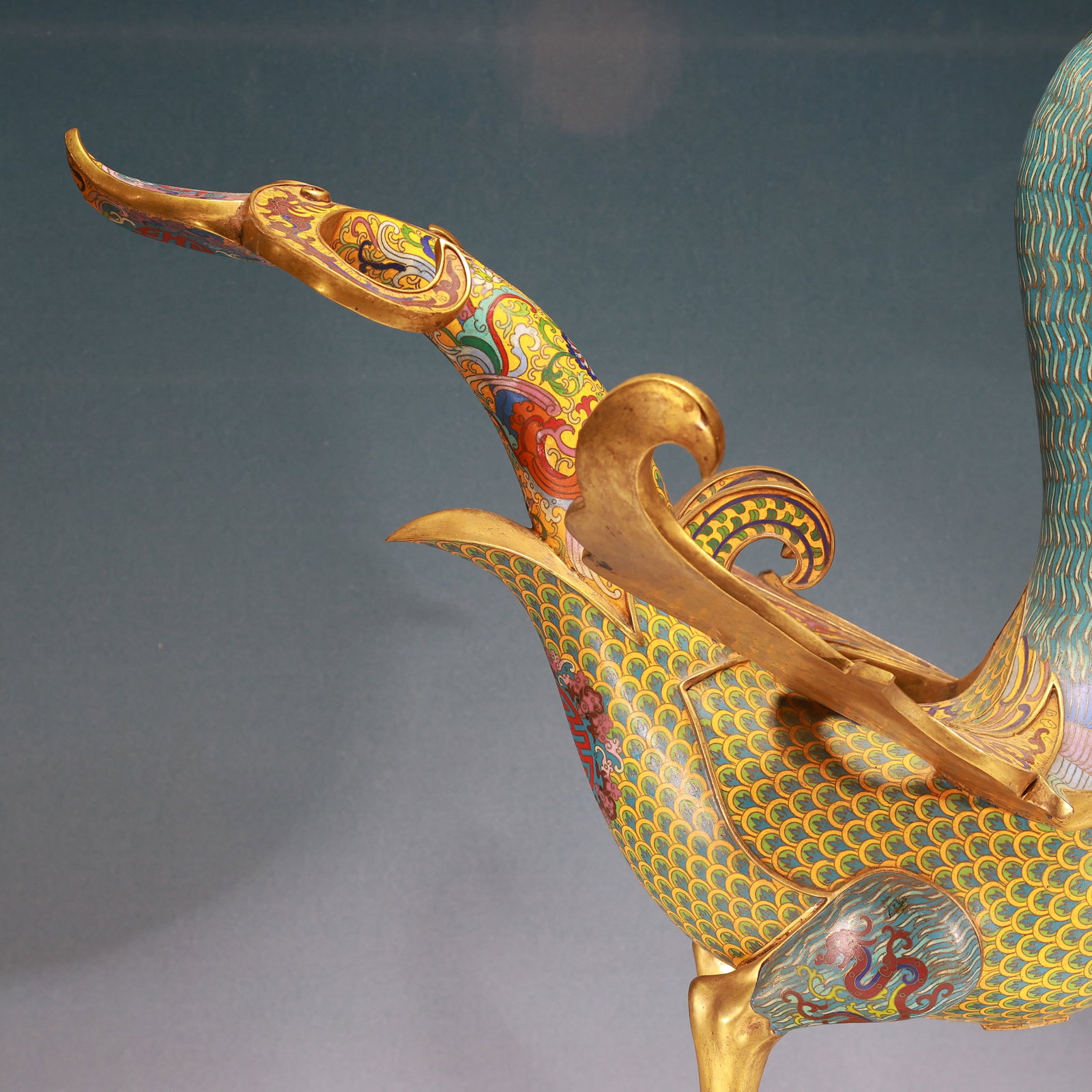 A Huge Cloisonne Lotus and Dragon Pattern Phoenix Ornament - 3