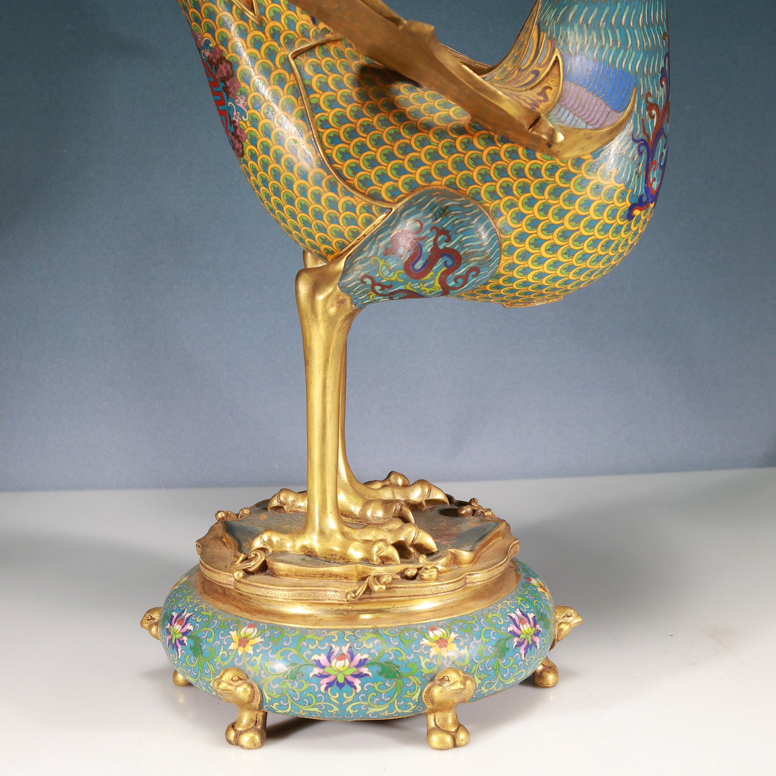A Huge Cloisonne Lotus and Dragon Pattern Phoenix Ornament - 4