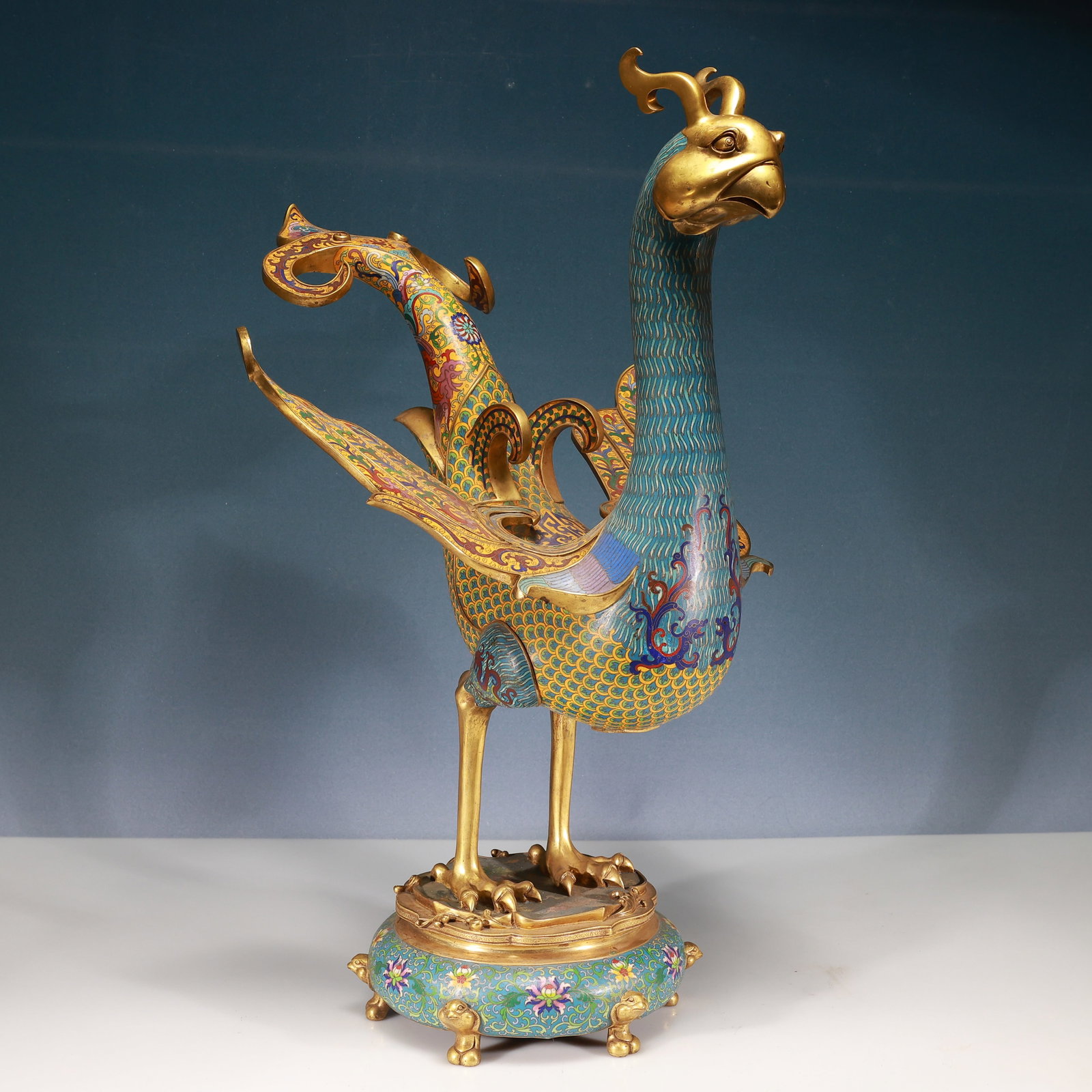 A Huge Cloisonne Lotus and Dragon Pattern Phoenix Ornament - 5