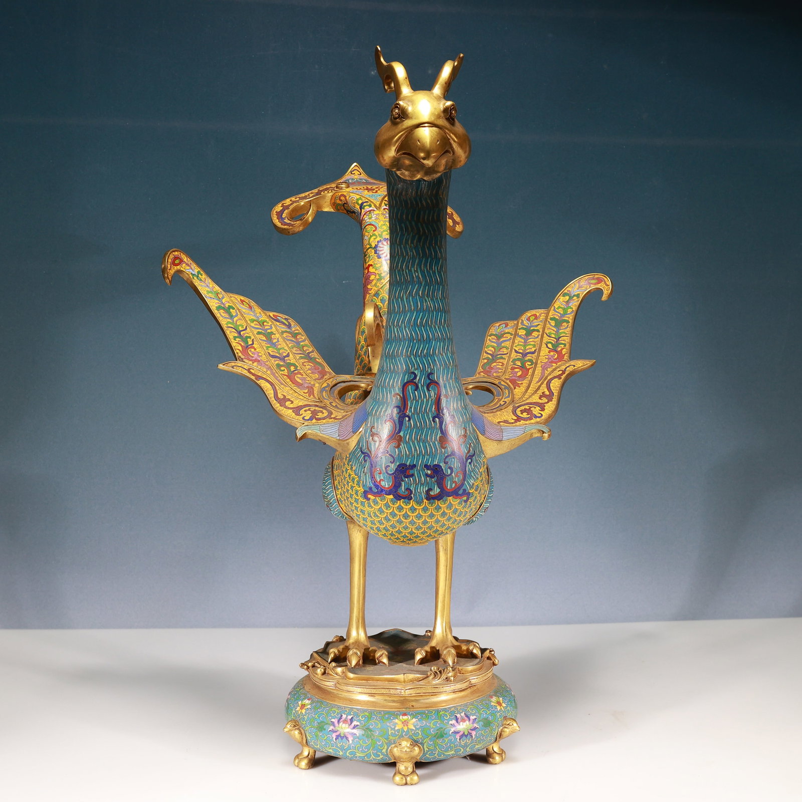 A Huge Cloisonne Lotus and Dragon Pattern Phoenix Ornament - 6
