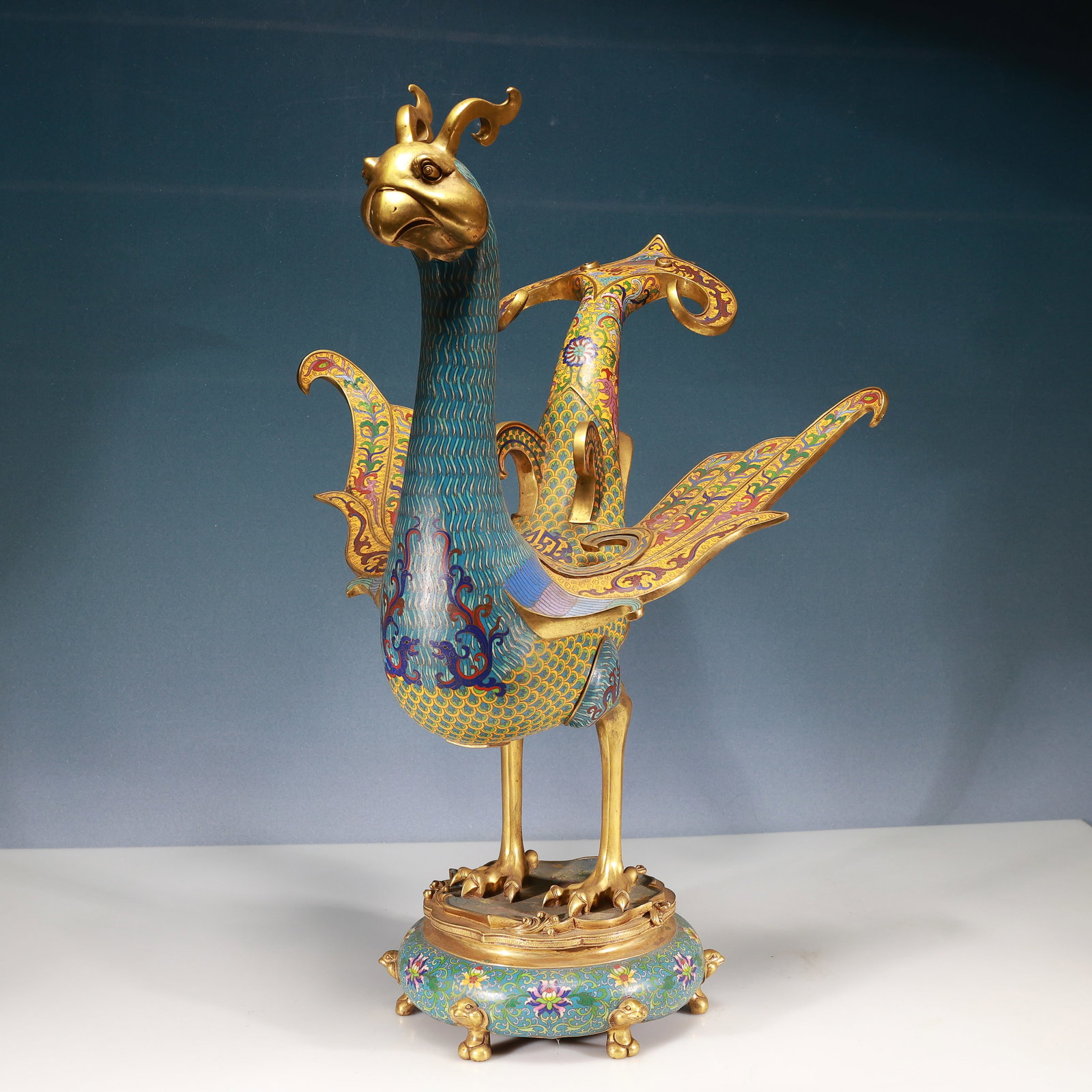 A Huge Cloisonne Lotus and Dragon Pattern Phoenix Ornament - 7