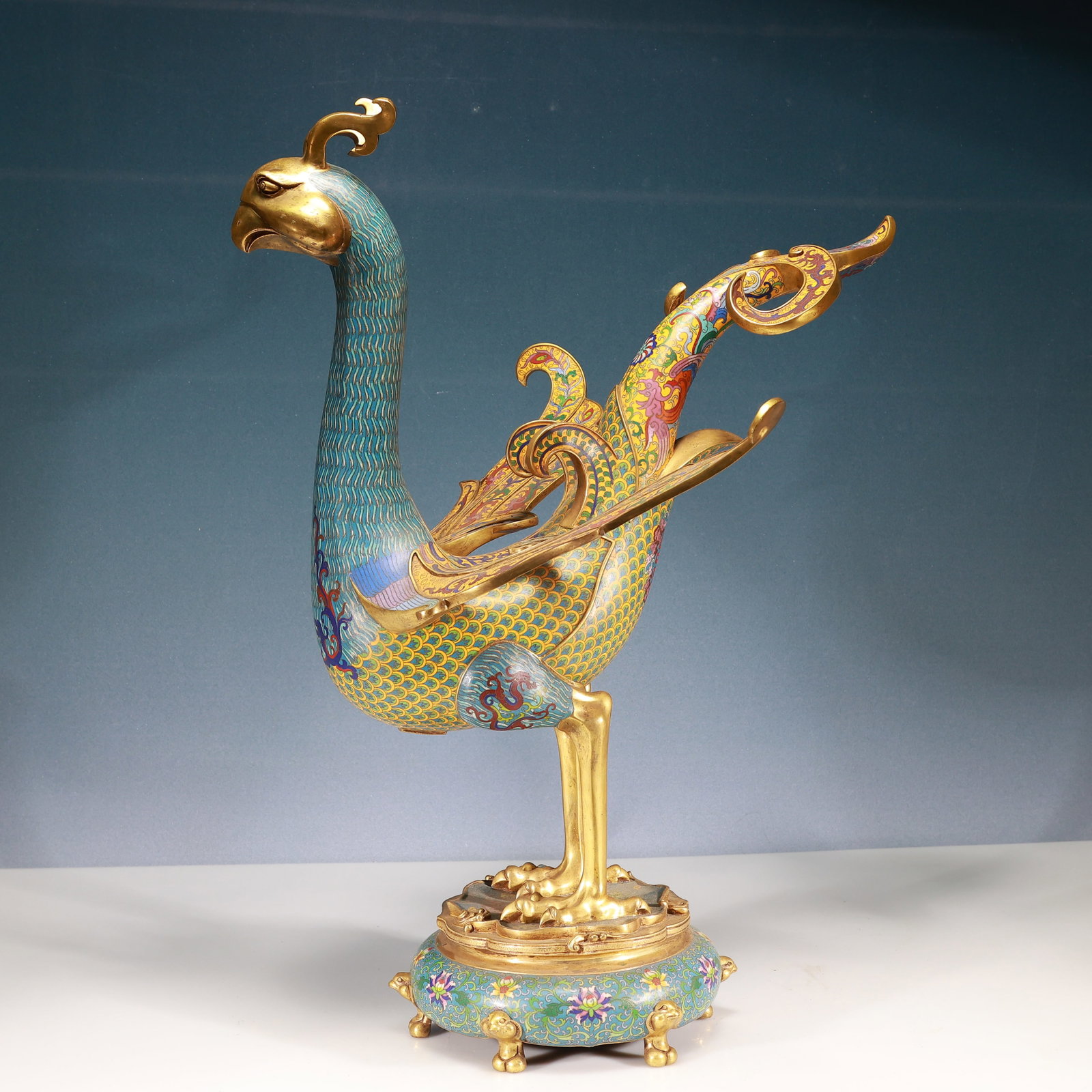 A Huge Cloisonne Lotus and Dragon Pattern Phoenix Ornament - 8