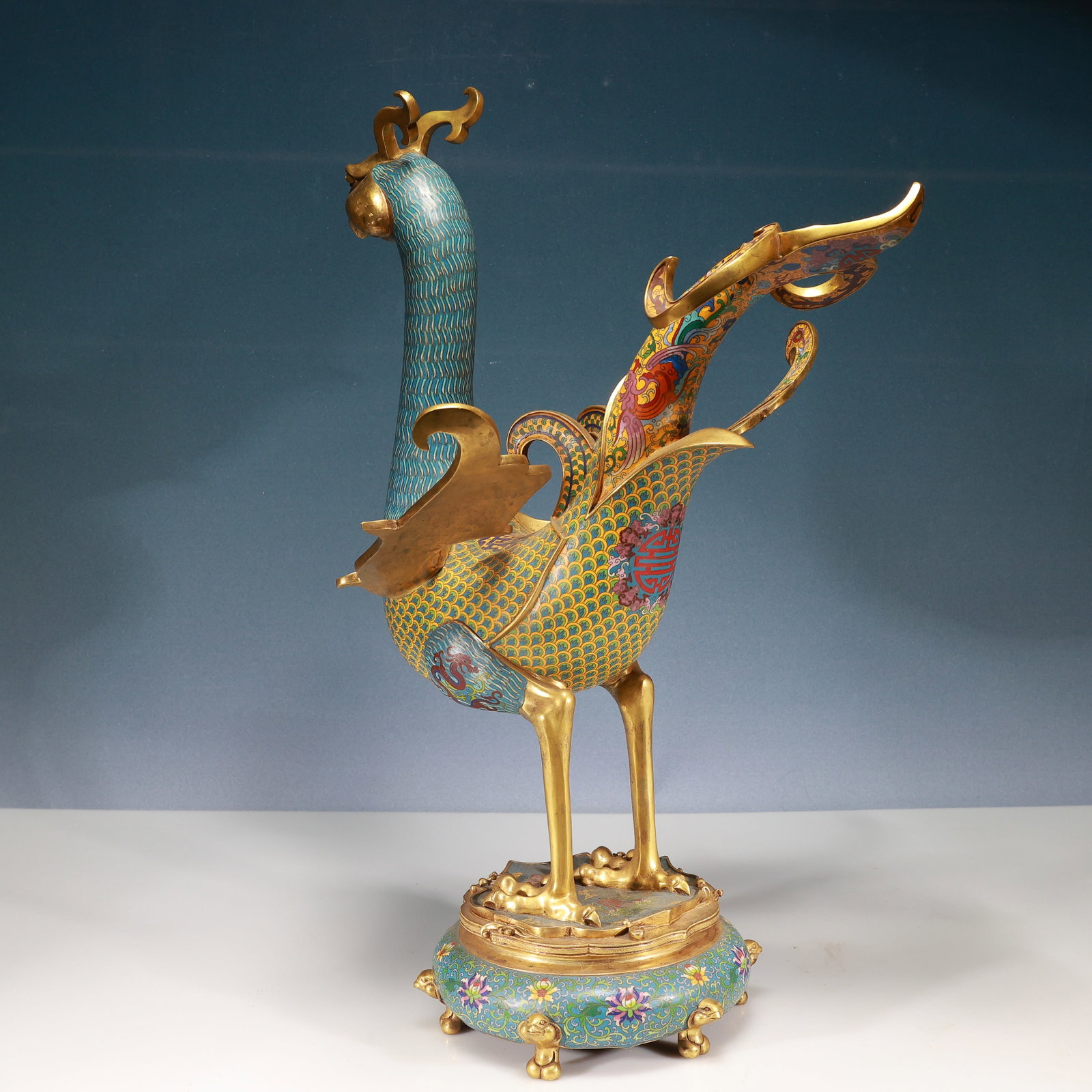 A Huge Cloisonne Lotus and Dragon Pattern Phoenix Ornament - 9
