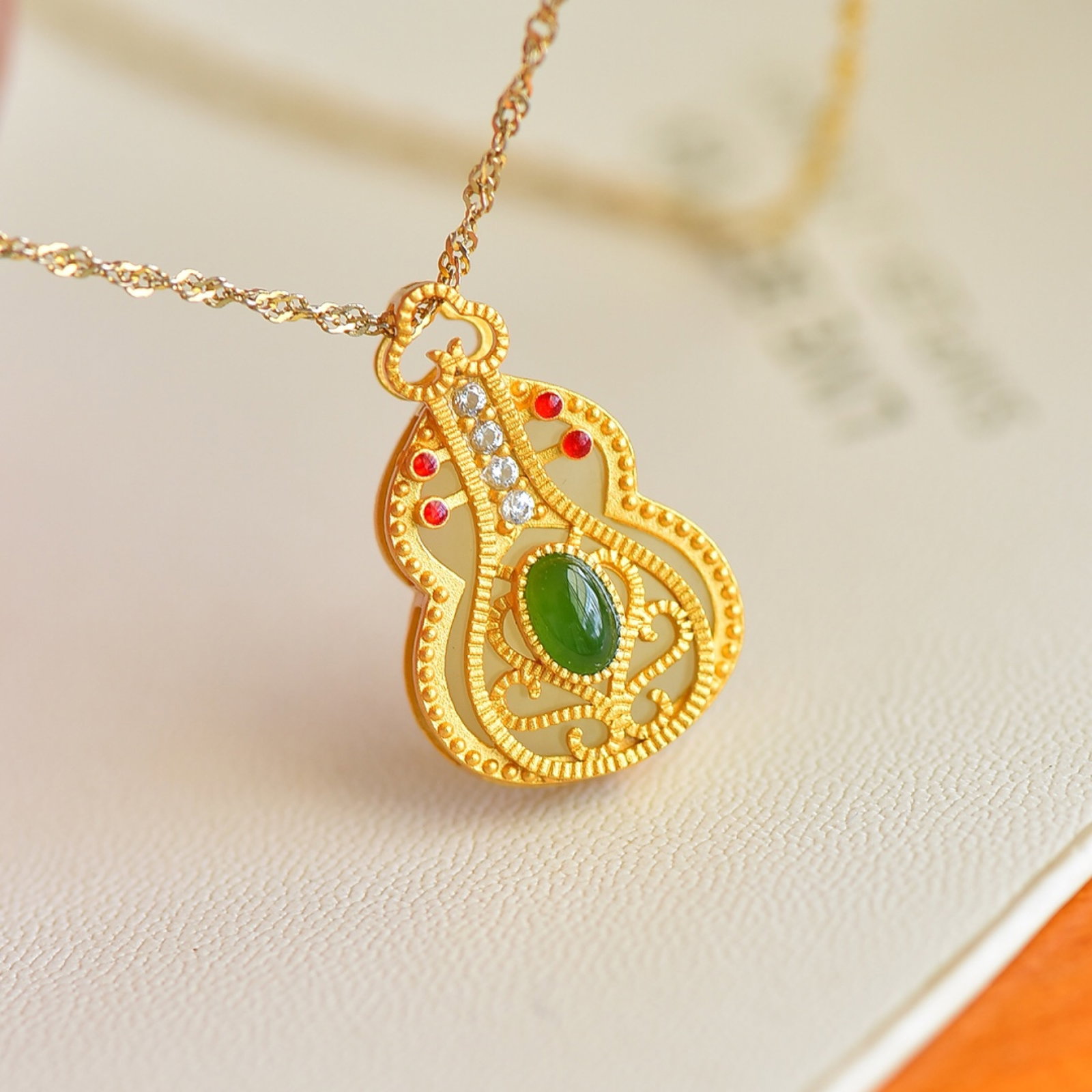 An Exquisite Sterling Silver-Gold Plated Inlaid Jasper Gourd Pendant,Inlaid Gems - 3