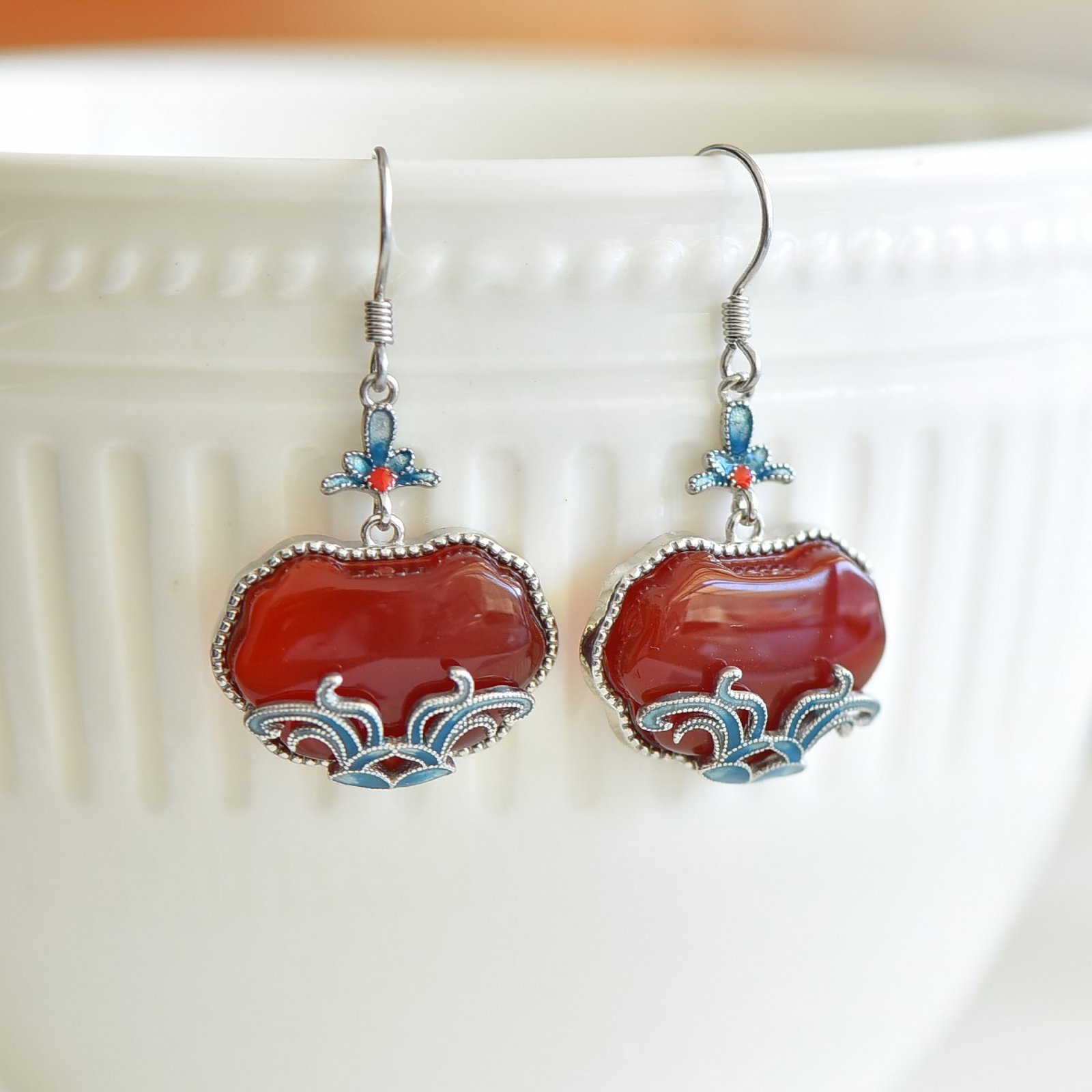 A Set of Fine Sterling Silver Inlaid Agate Jewelrys - 5