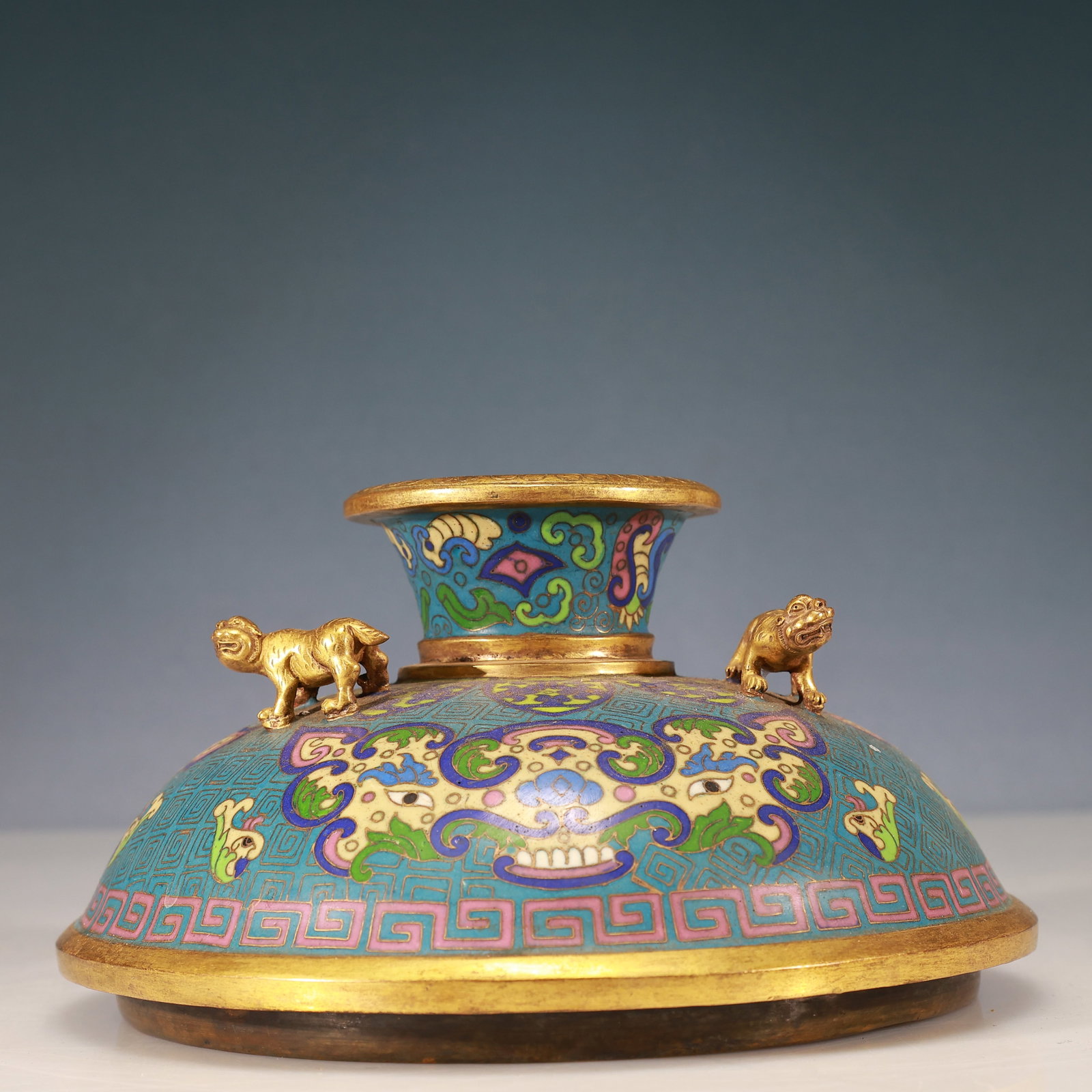 A Rare Cloisonne Beast-Face Pattern Double-Ears Censer - 10