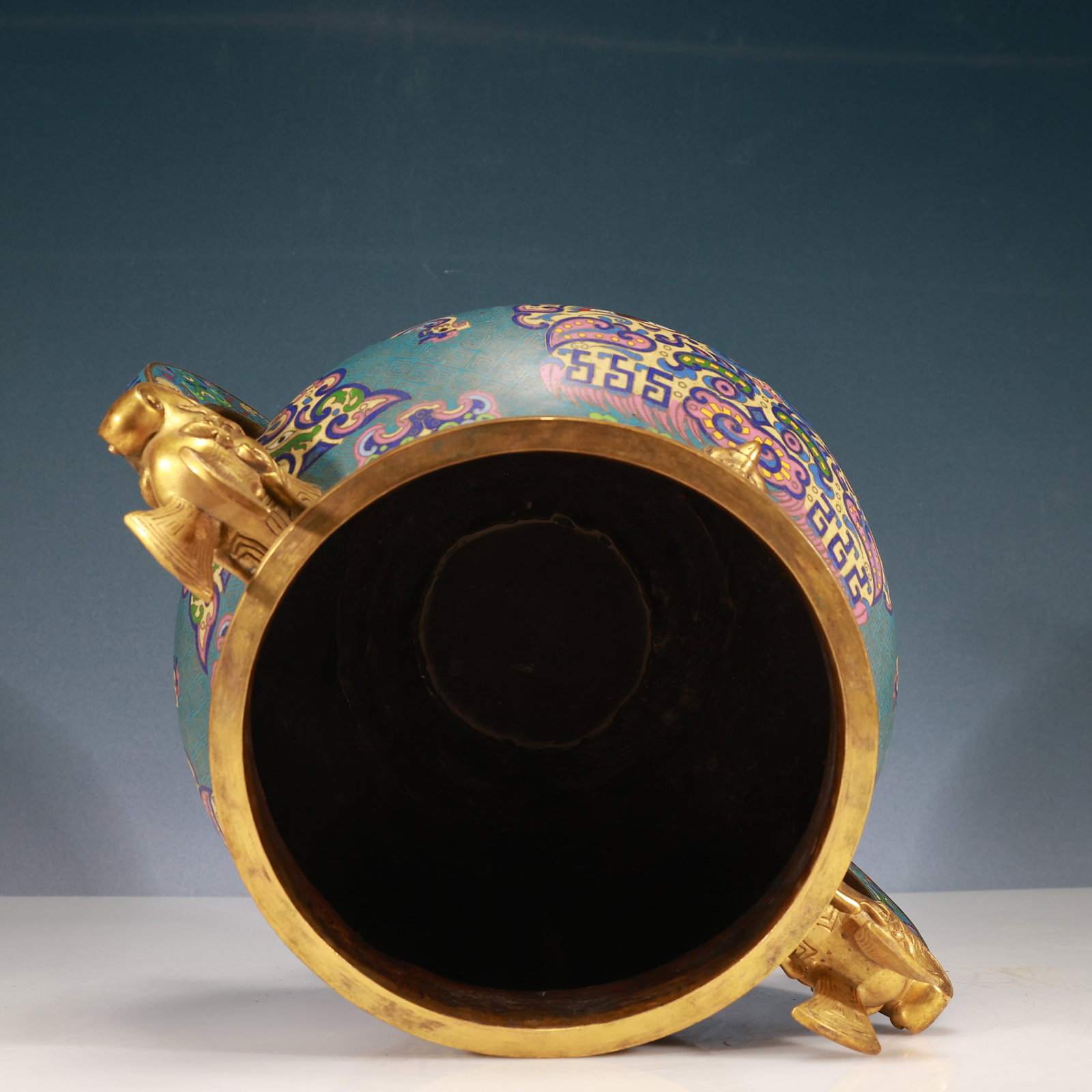 A Rare Cloisonne Beast-Face Pattern Double-Ears Censer - 11