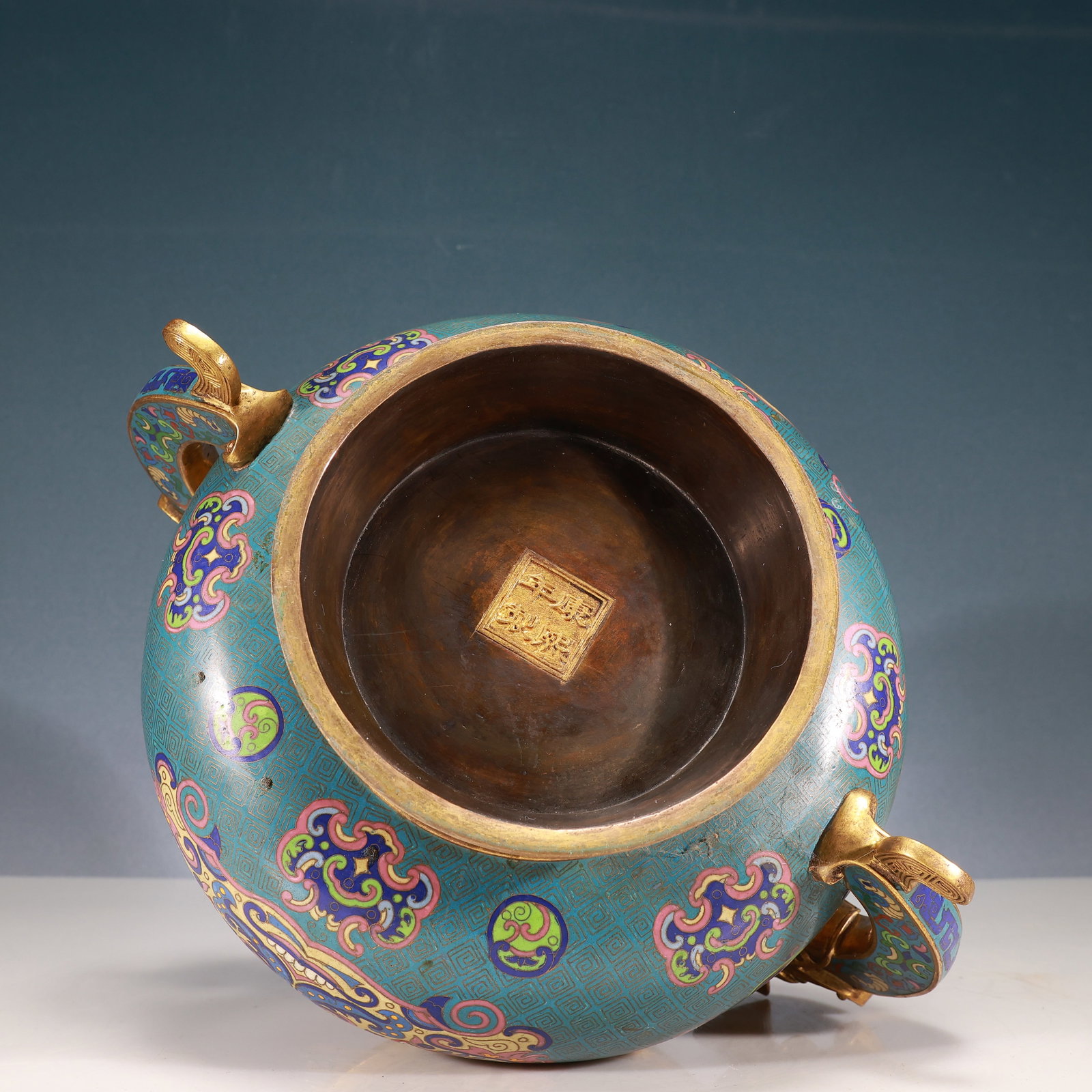 A Rare Cloisonne Beast-Face Pattern Double-Ears Censer - 12