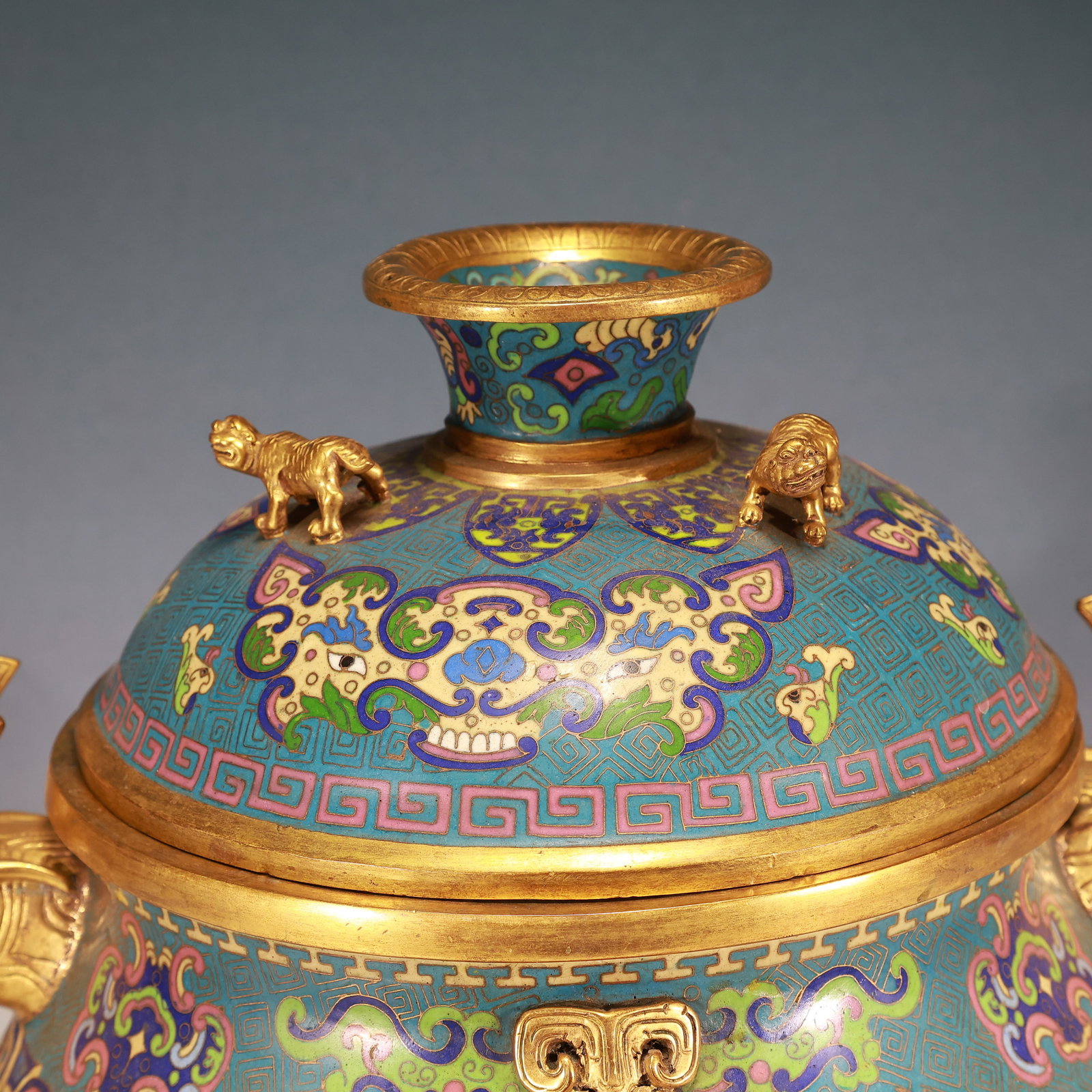 A Rare Cloisonne Beast-Face Pattern Double-Ears Censer - 3