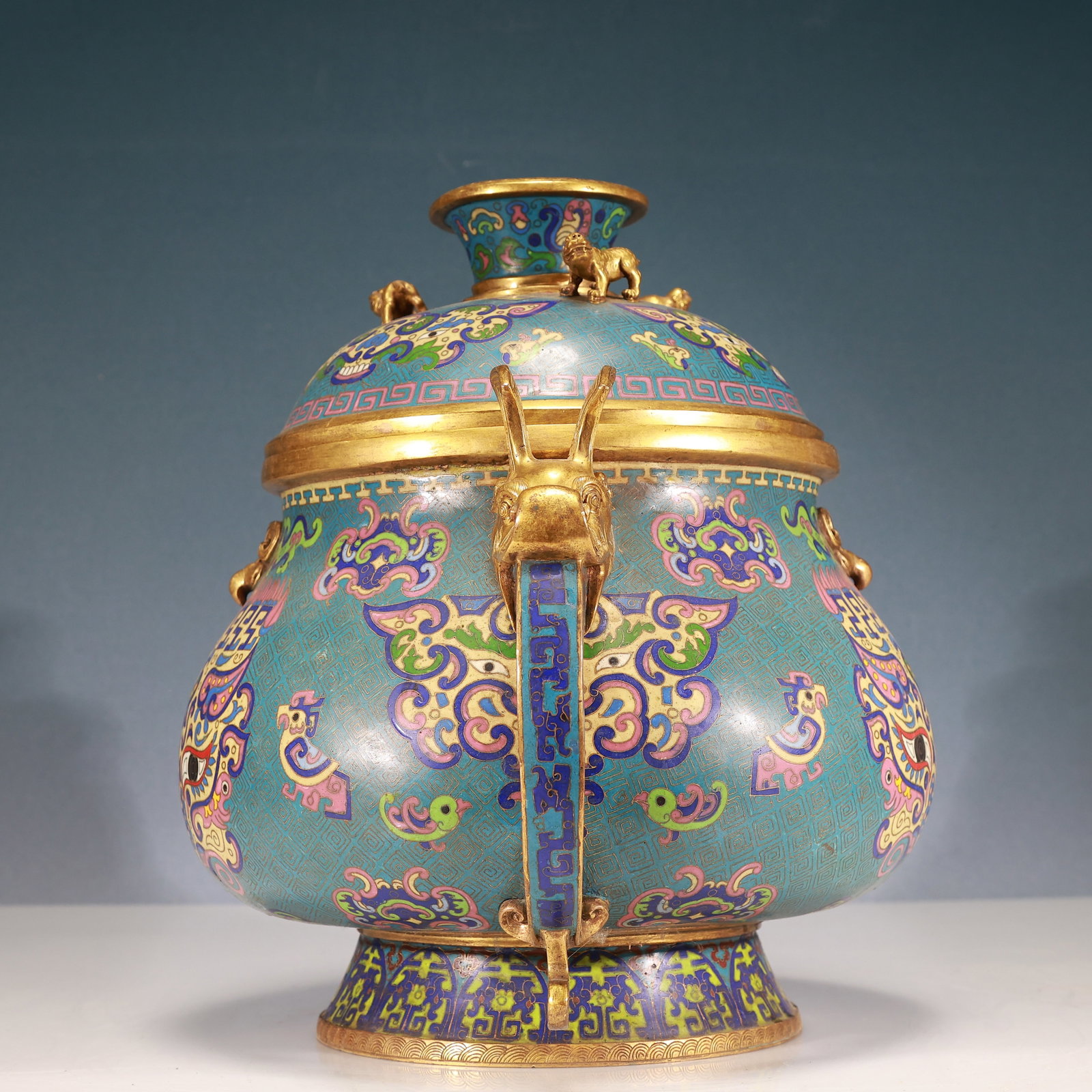 A Rare Cloisonne Beast-Face Pattern Double-Ears Censer - 8