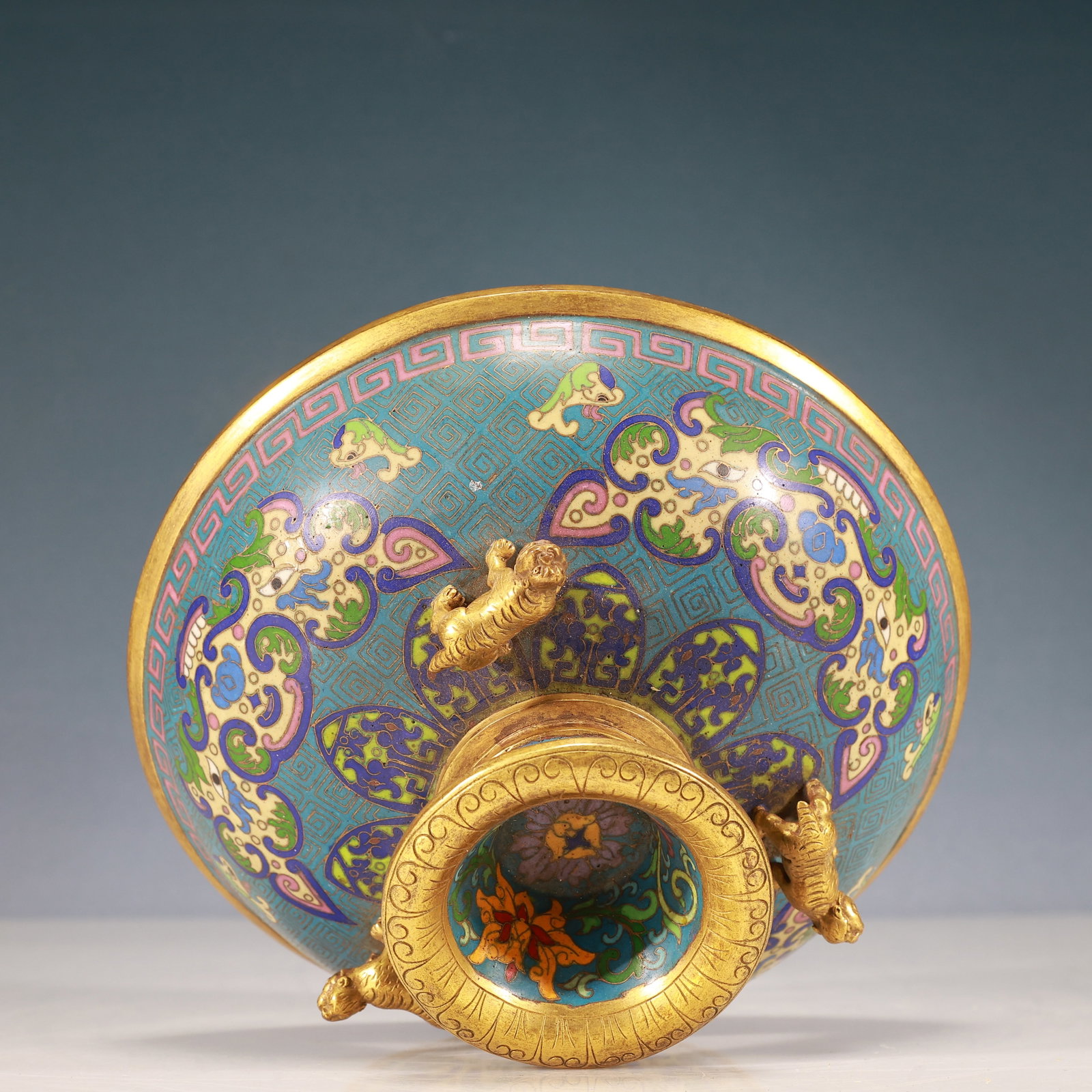 A Rare Cloisonne Beast-Face Pattern Double-Ears Censer - 9
