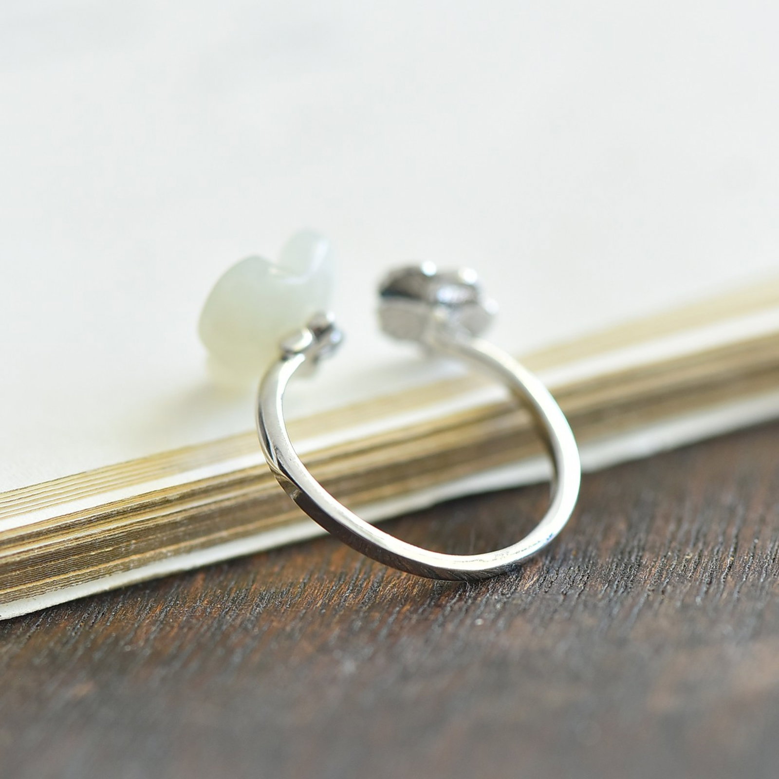 An Exquisite Sterling Silver Inlaid White Jade Ring - 5
