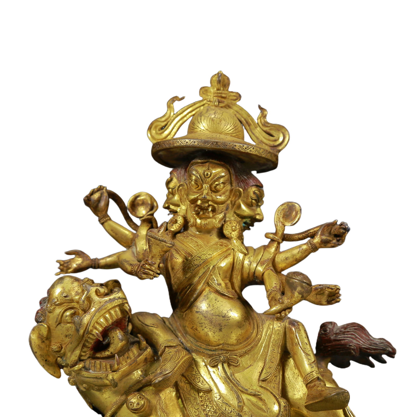 A Solemn Gilt Bronze Lion Riding Buddha Statue - 2