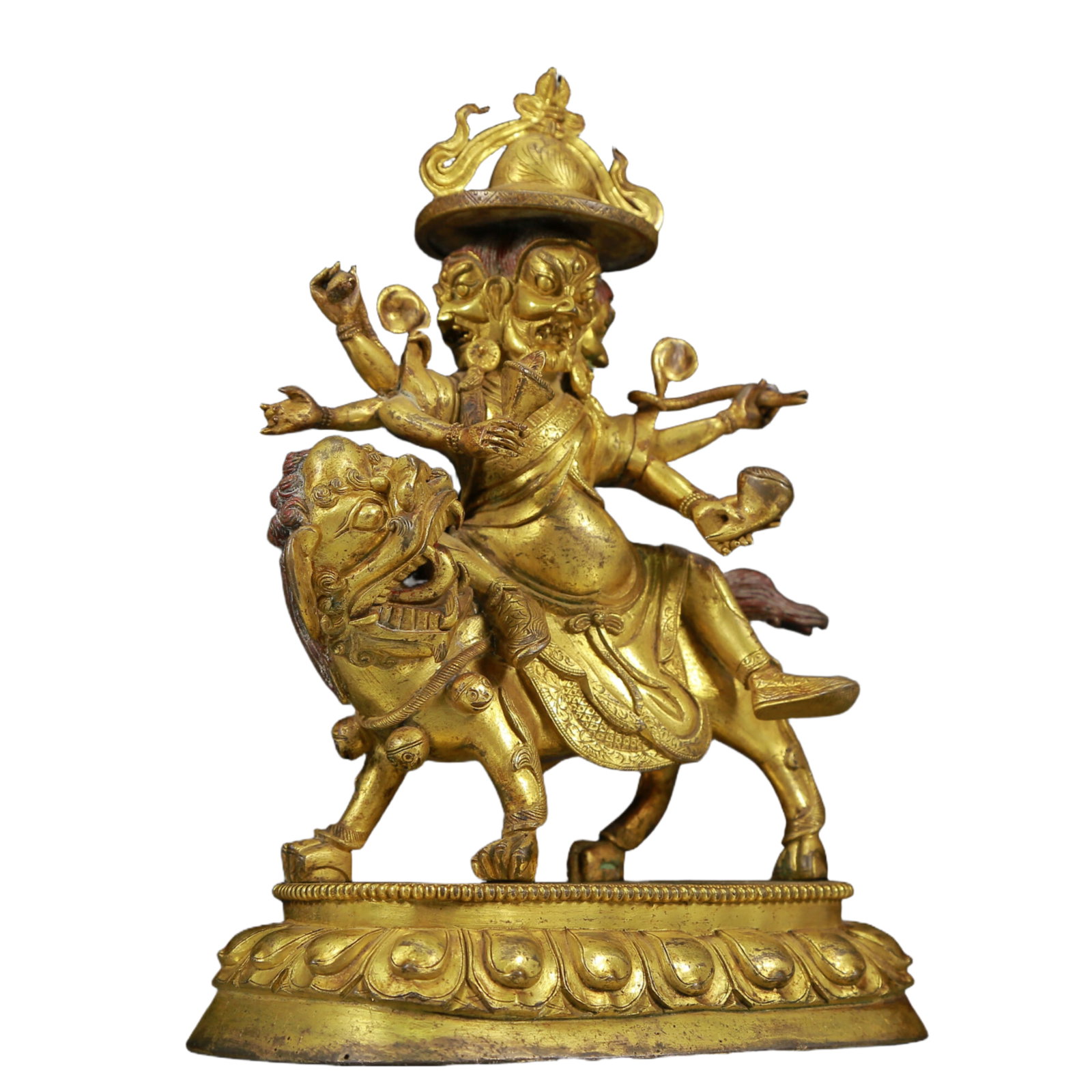 A Solemn Gilt Bronze Lion Riding Buddha Statue - 4