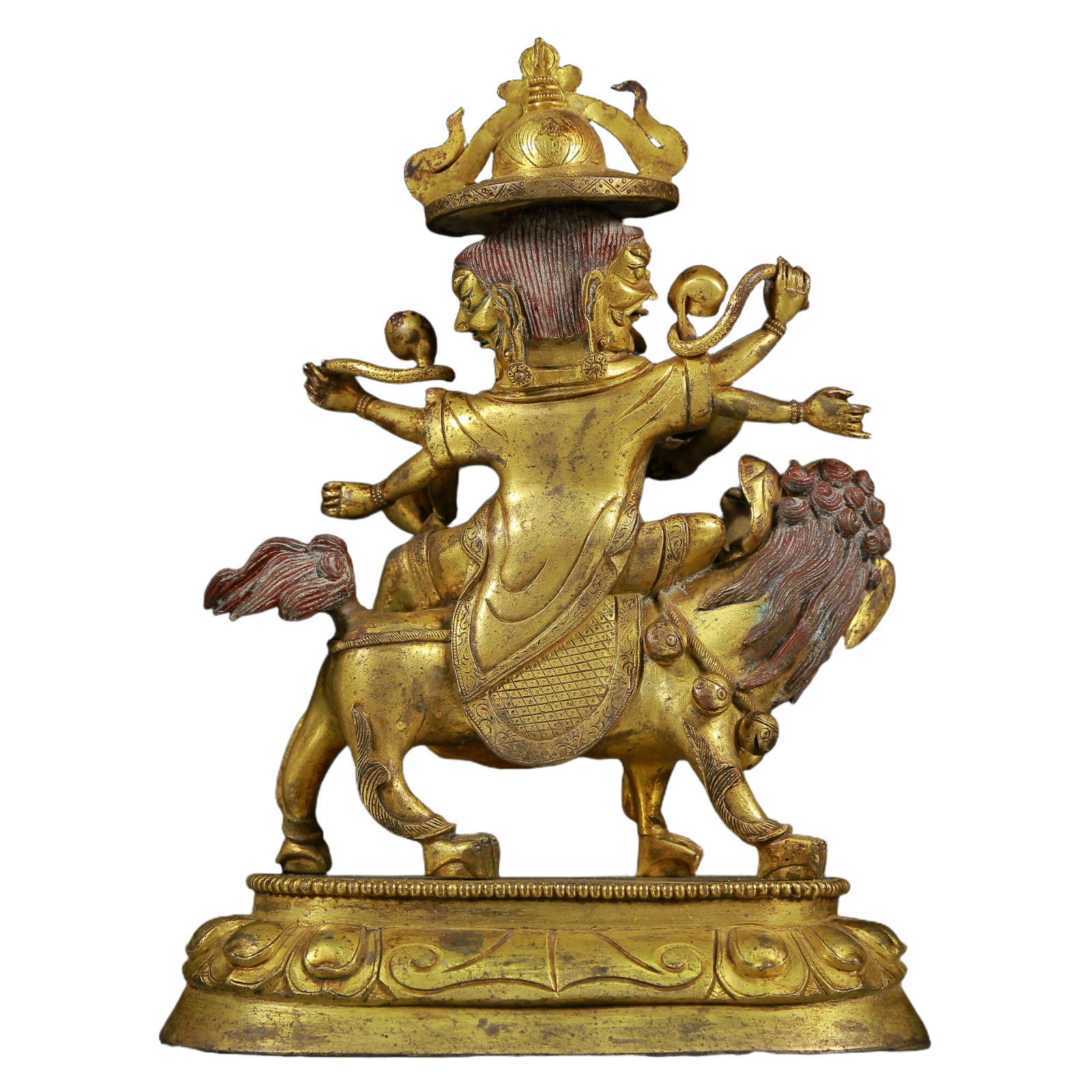 A Solemn Gilt Bronze Lion Riding Buddha Statue - 6
