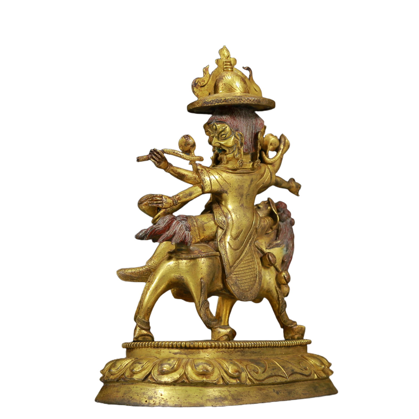 A Solemn Gilt Bronze Lion Riding Buddha Statue - 7
