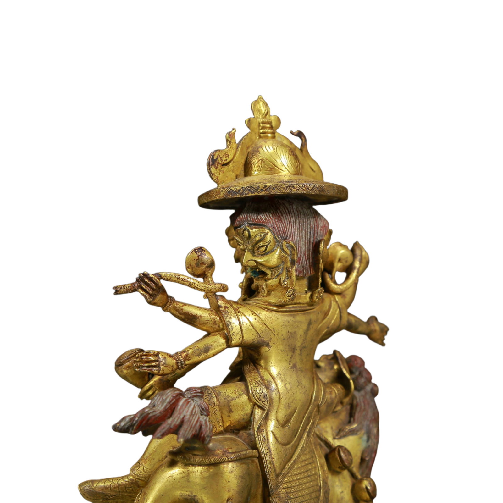 A Solemn Gilt Bronze Lion Riding Buddha Statue - 8