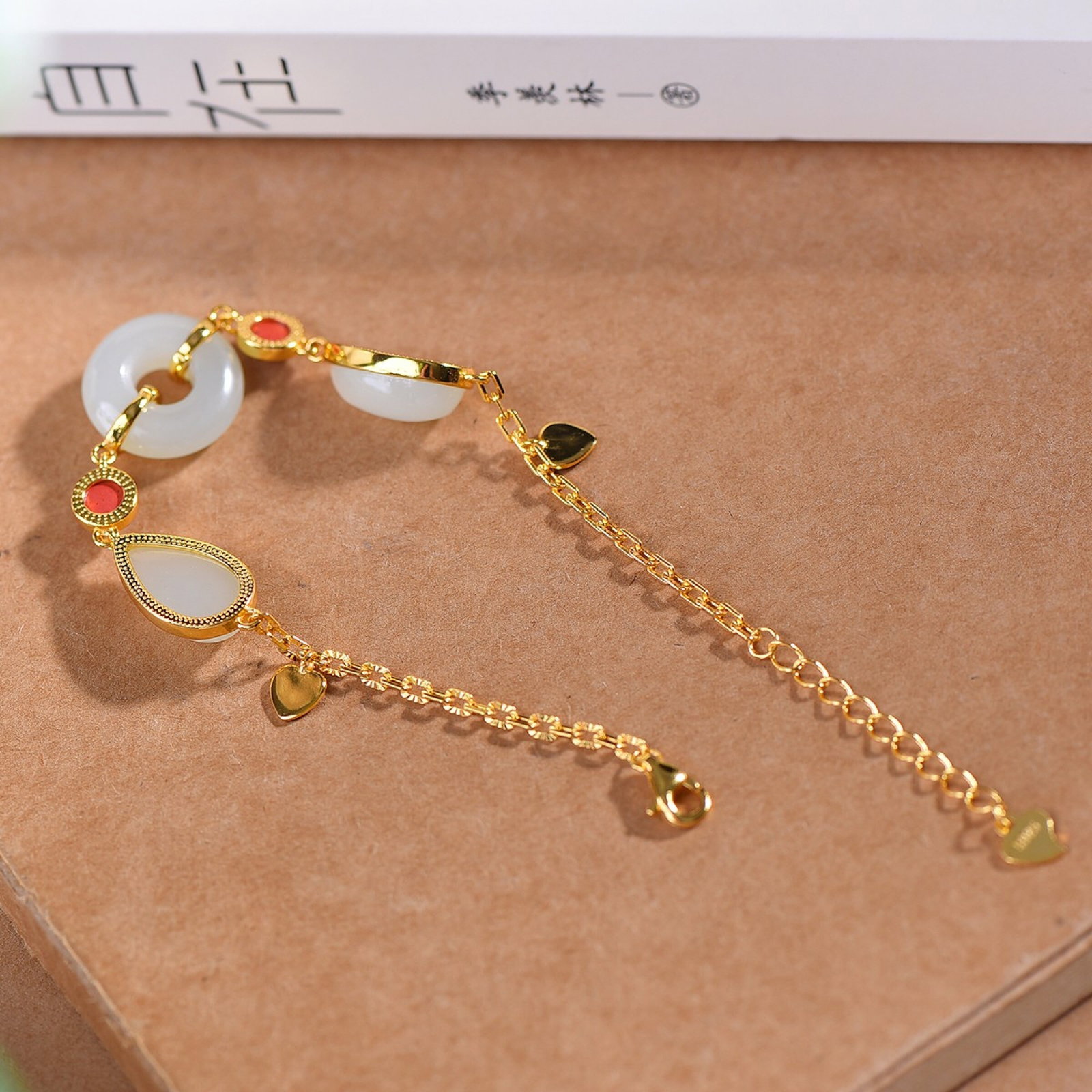 An Exquisite Sterling Silver-Gold Plated Inlaid White Jade Bracelets - 2