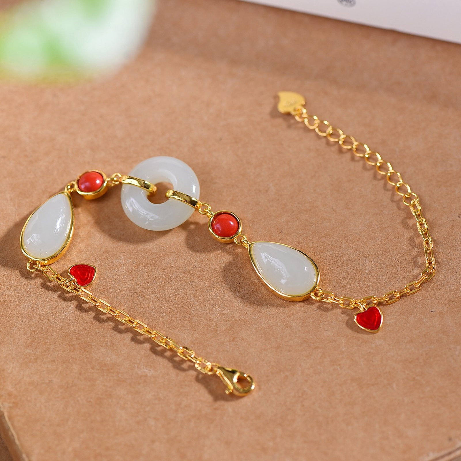An Exquisite Sterling Silver-Gold Plated Inlaid White Jade Bracelets - 3