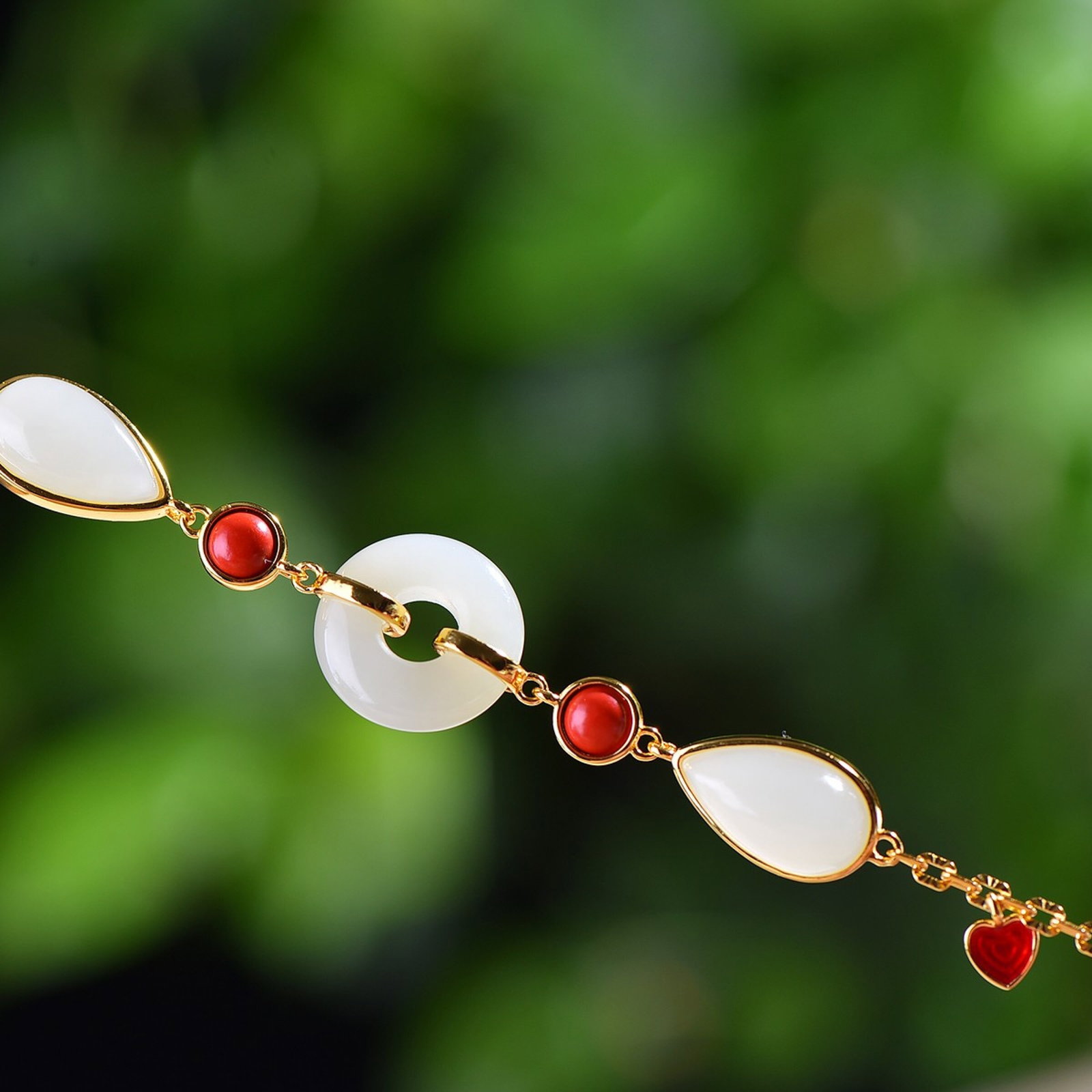 An Exquisite Sterling Silver-Gold Plated Inlaid White Jade Bracelets - 4