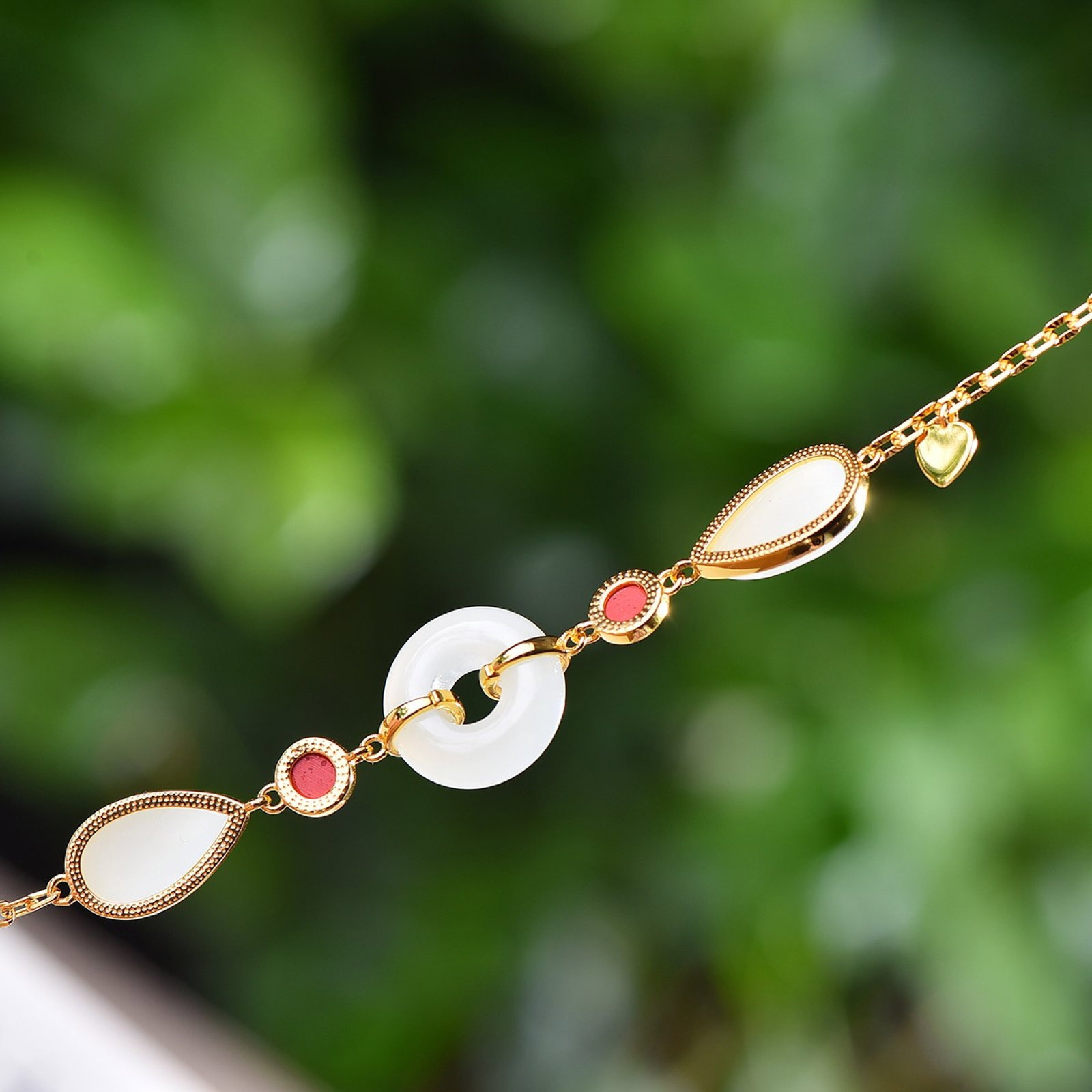 An Exquisite Sterling Silver-Gold Plated Inlaid White Jade Bracelets - 5