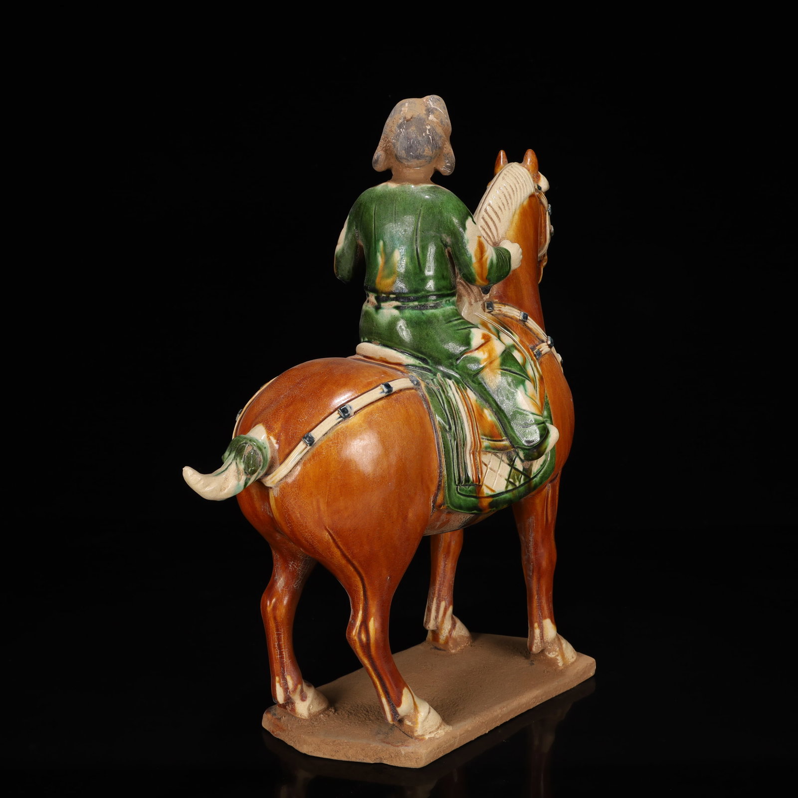 A Rare Tang Tri-Color Glazed Pottery Figure Riding Horse Ornament - 10
