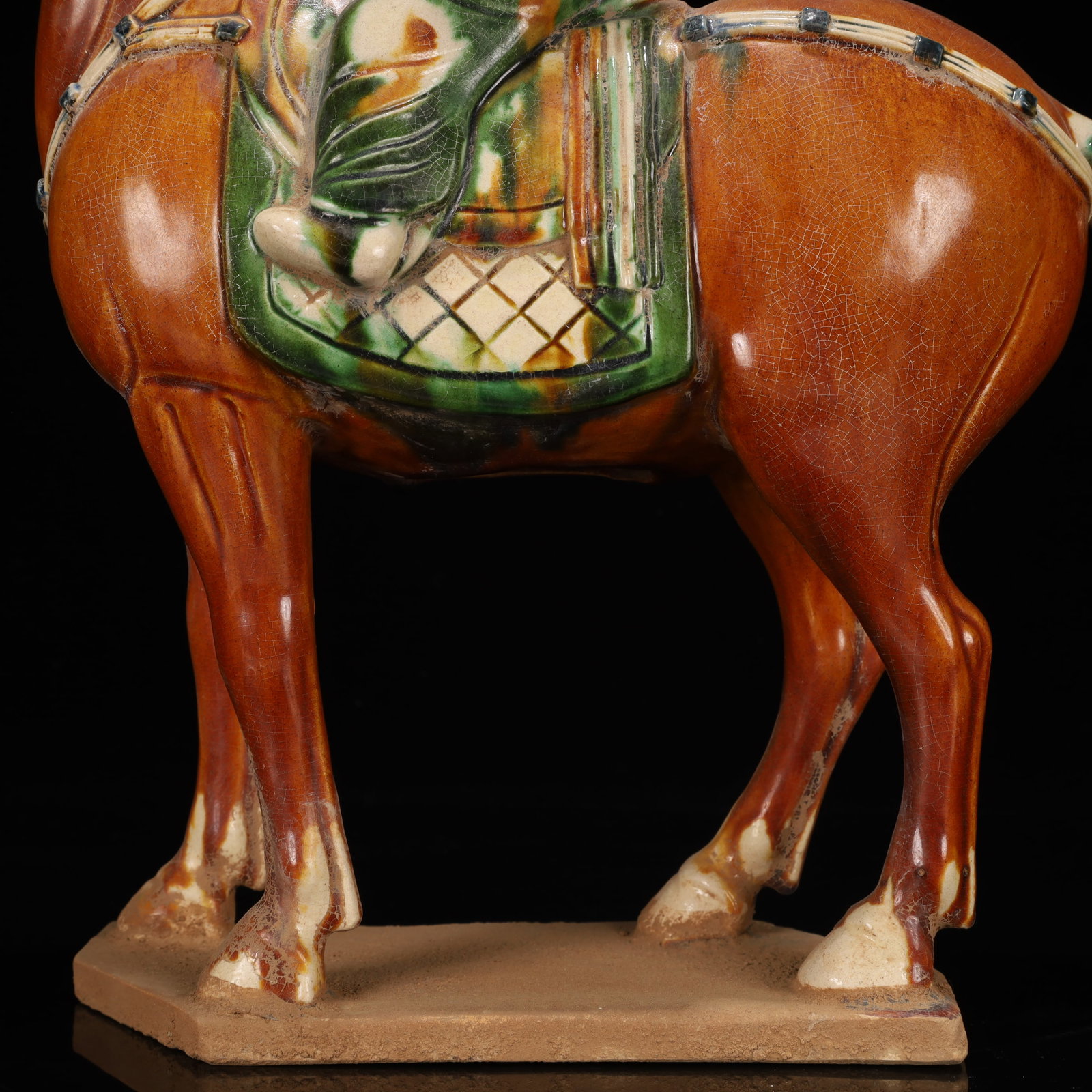 A Rare Tang Tri-Color Glazed Pottery Figure Riding Horse Ornament - 4