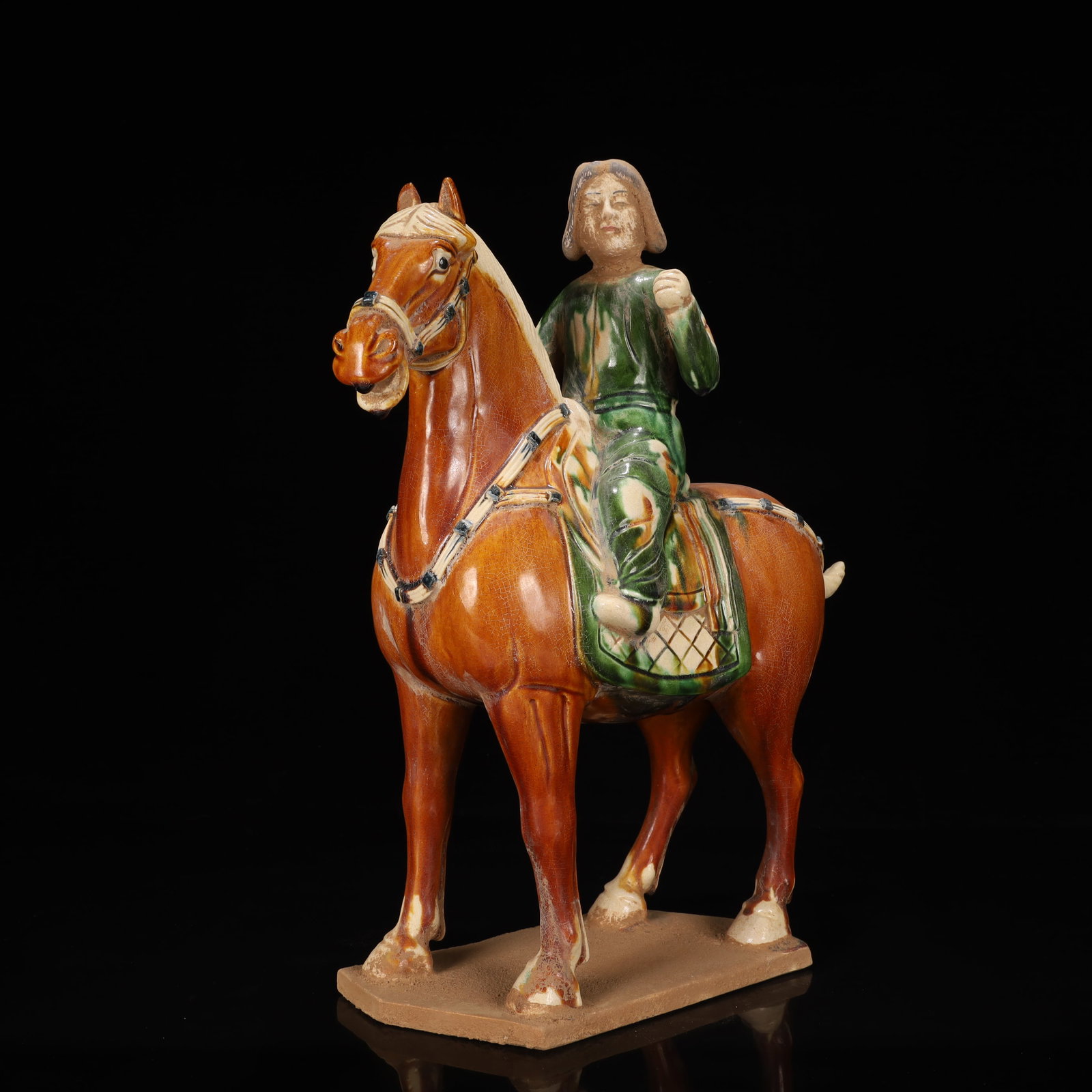A Rare Tang Tri-Color Glazed Pottery Figure Riding Horse Ornament - 5