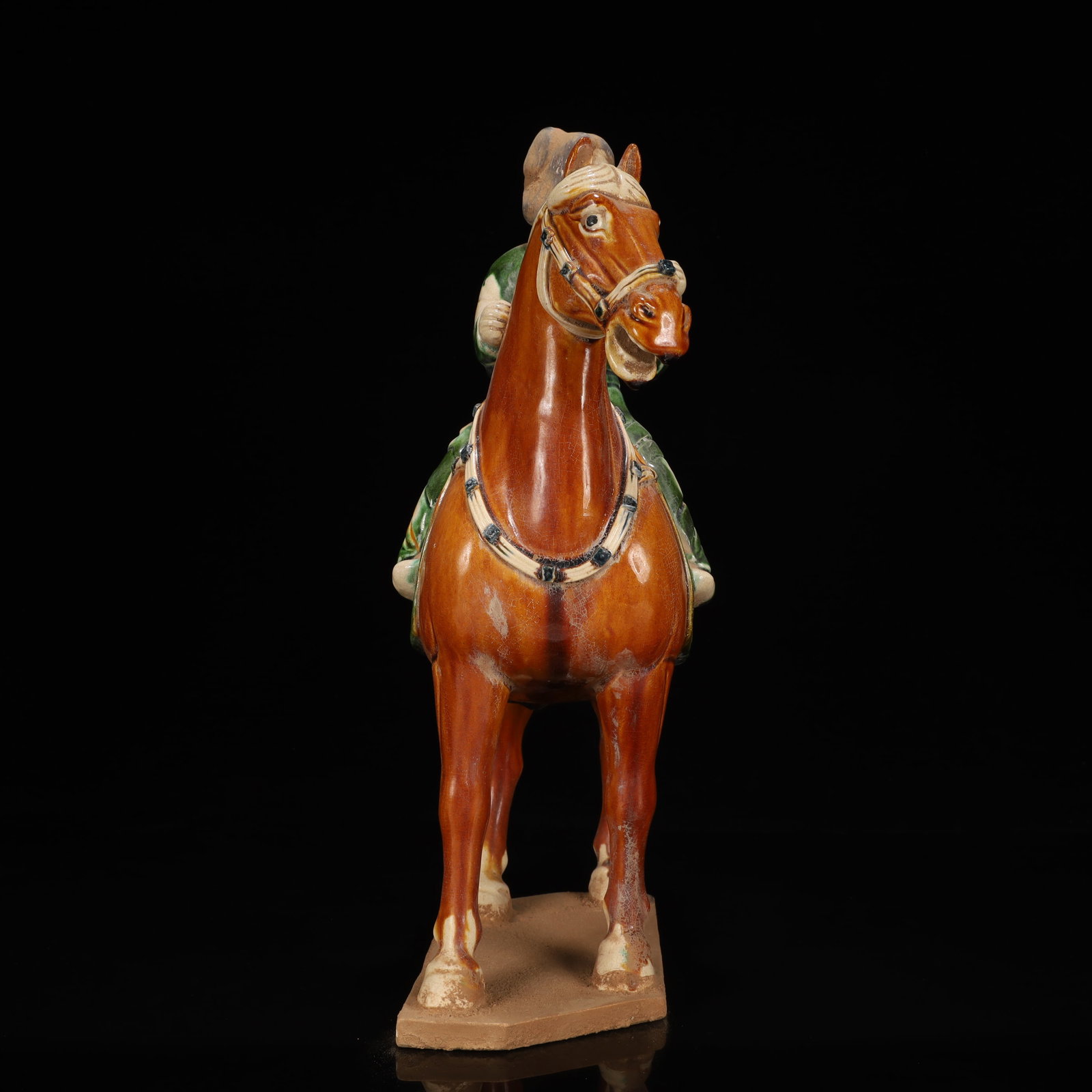 A Rare Tang Tri-Color Glazed Pottery Figure Riding Horse Ornament - 7