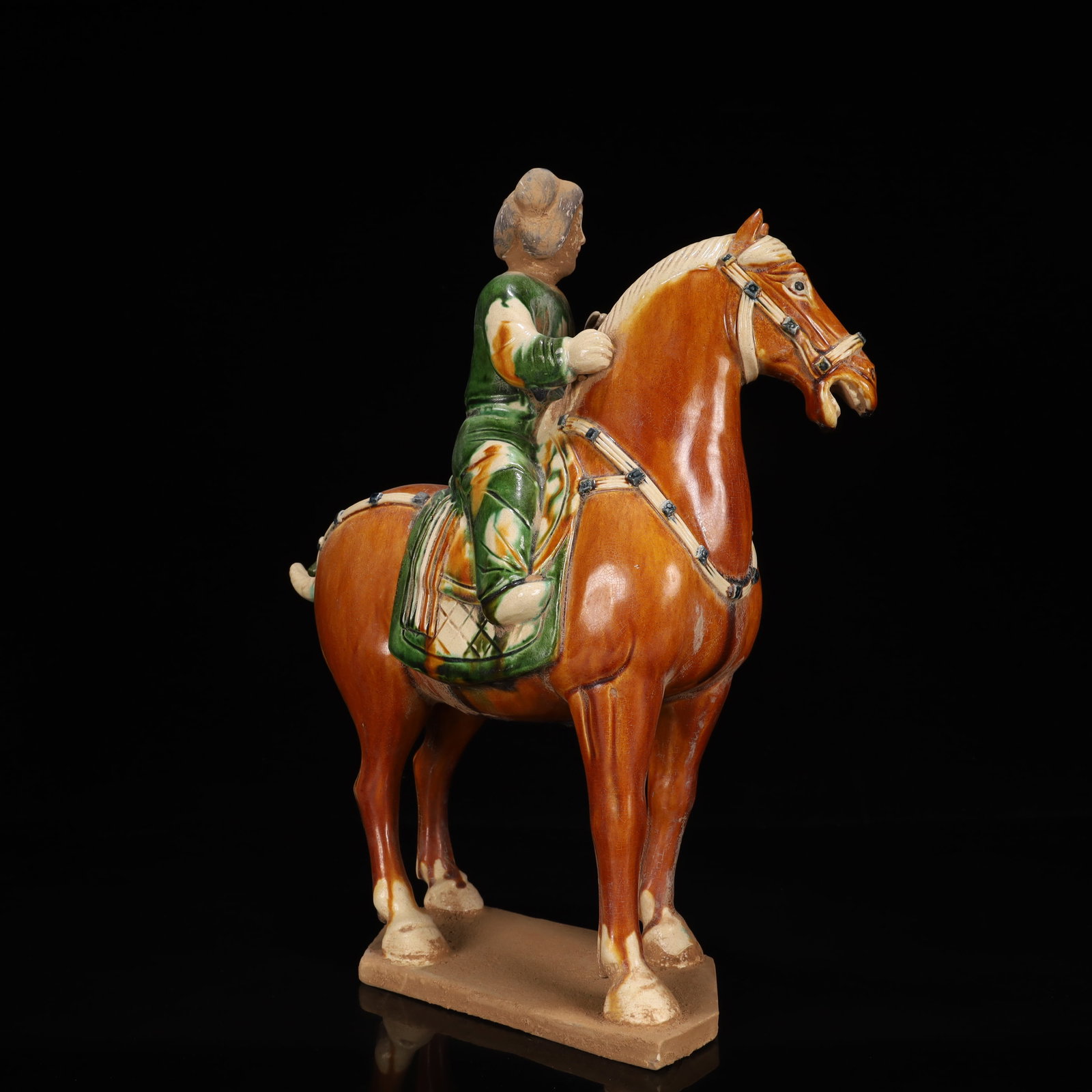 A Rare Tang Tri-Color Glazed Pottery Figure Riding Horse Ornament - 8