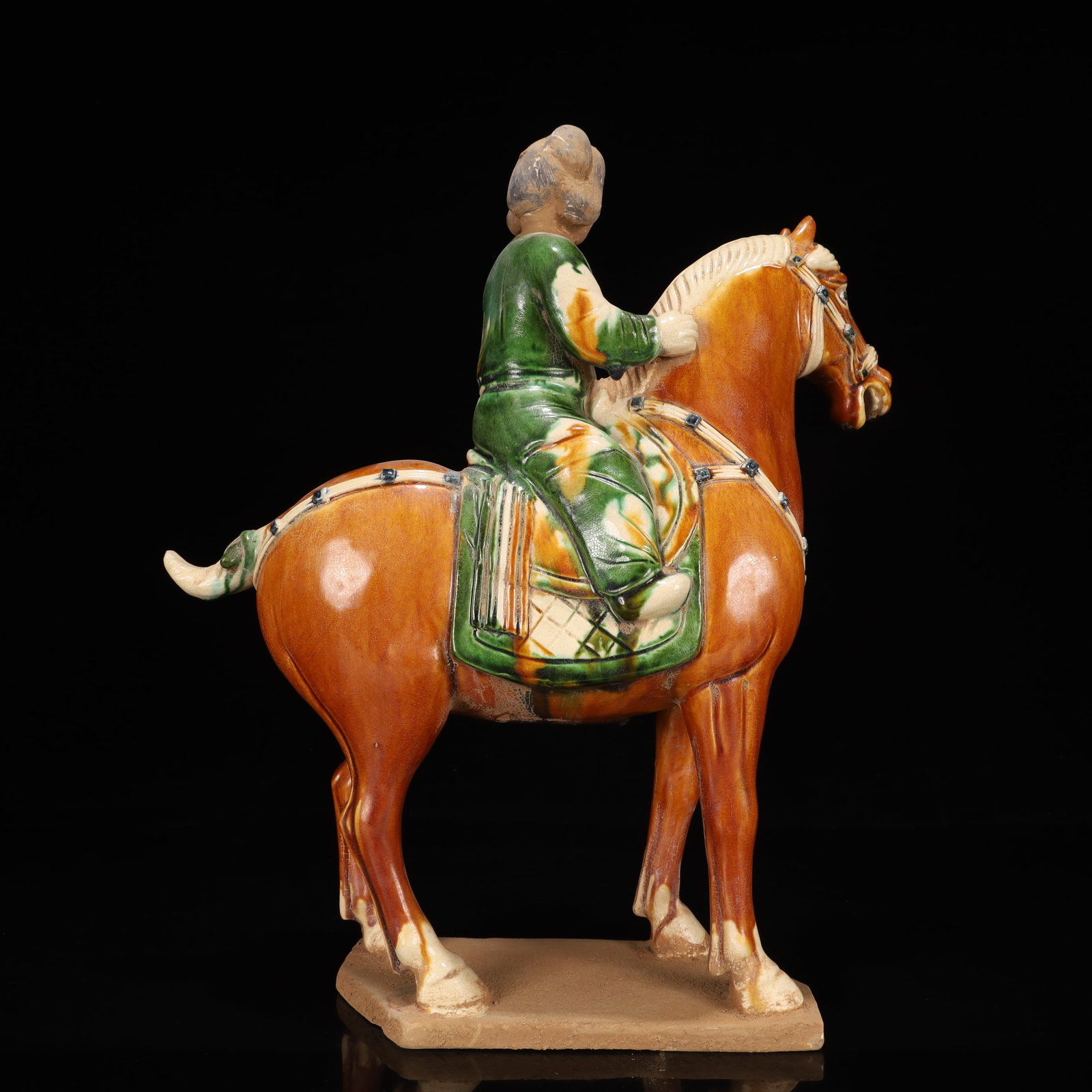 A Rare Tang Tri-Color Glazed Pottery Figure Riding Horse Ornament - 9