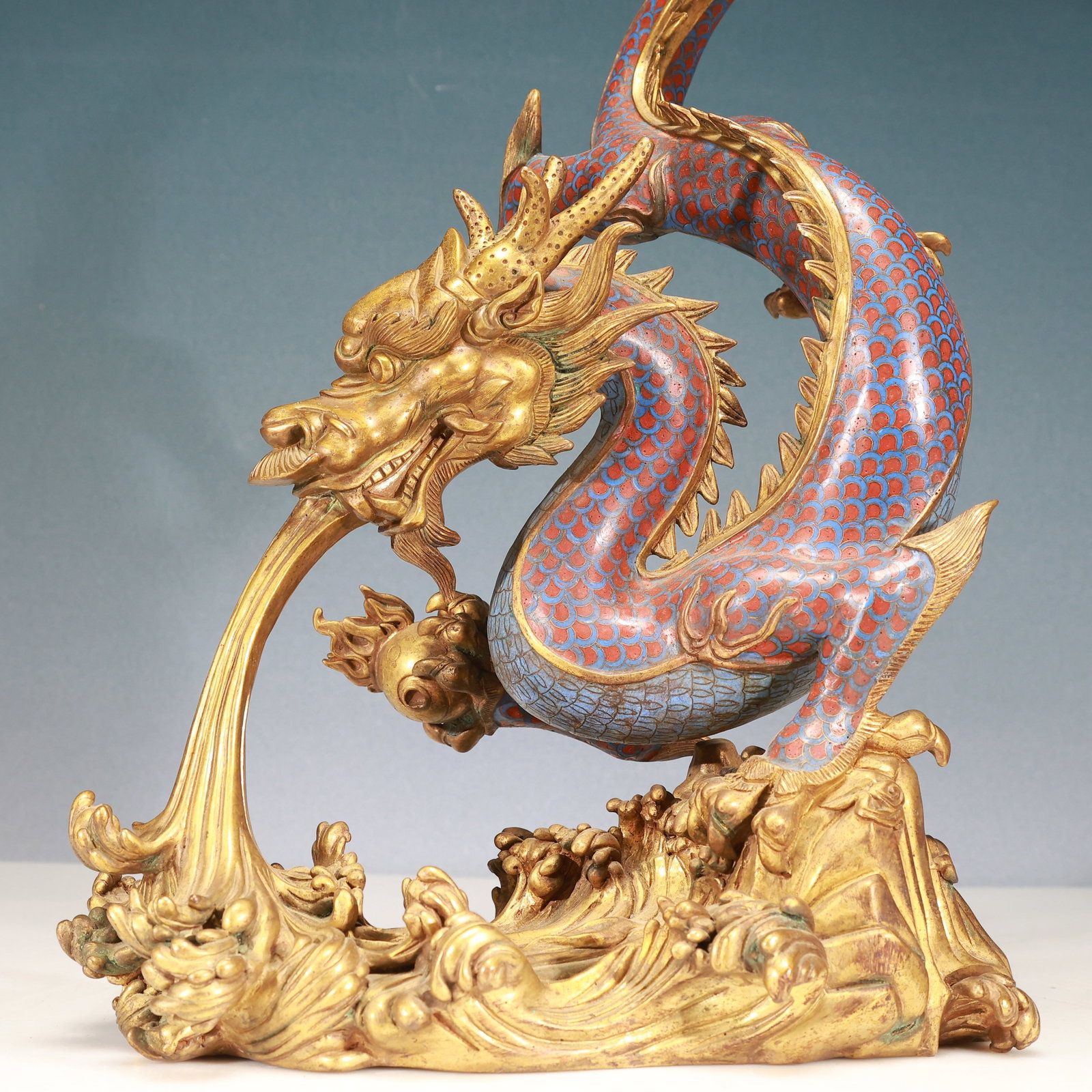 A Huge Cloisonne Seawater Pattern Dragon Ornament - 3