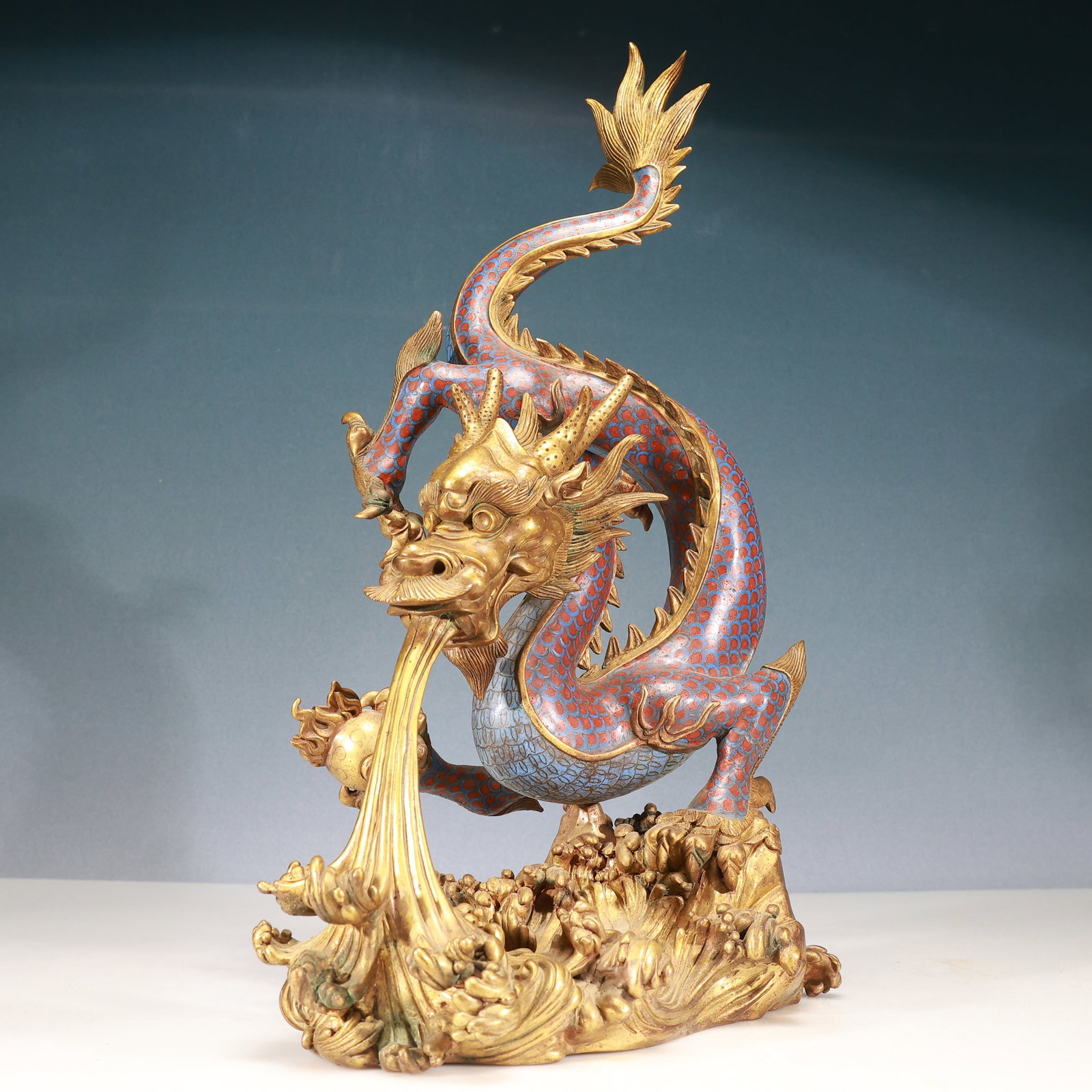 A Huge Cloisonne Seawater Pattern Dragon Ornament - 4