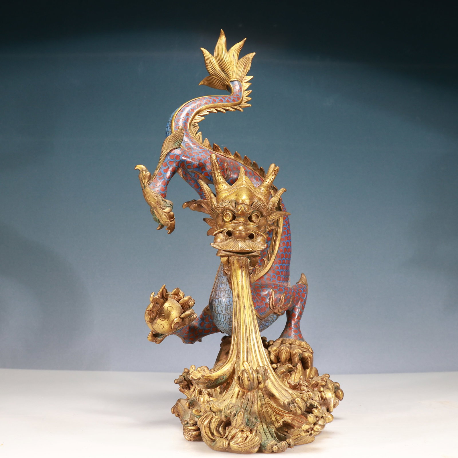 A Huge Cloisonne Seawater Pattern Dragon Ornament - 5