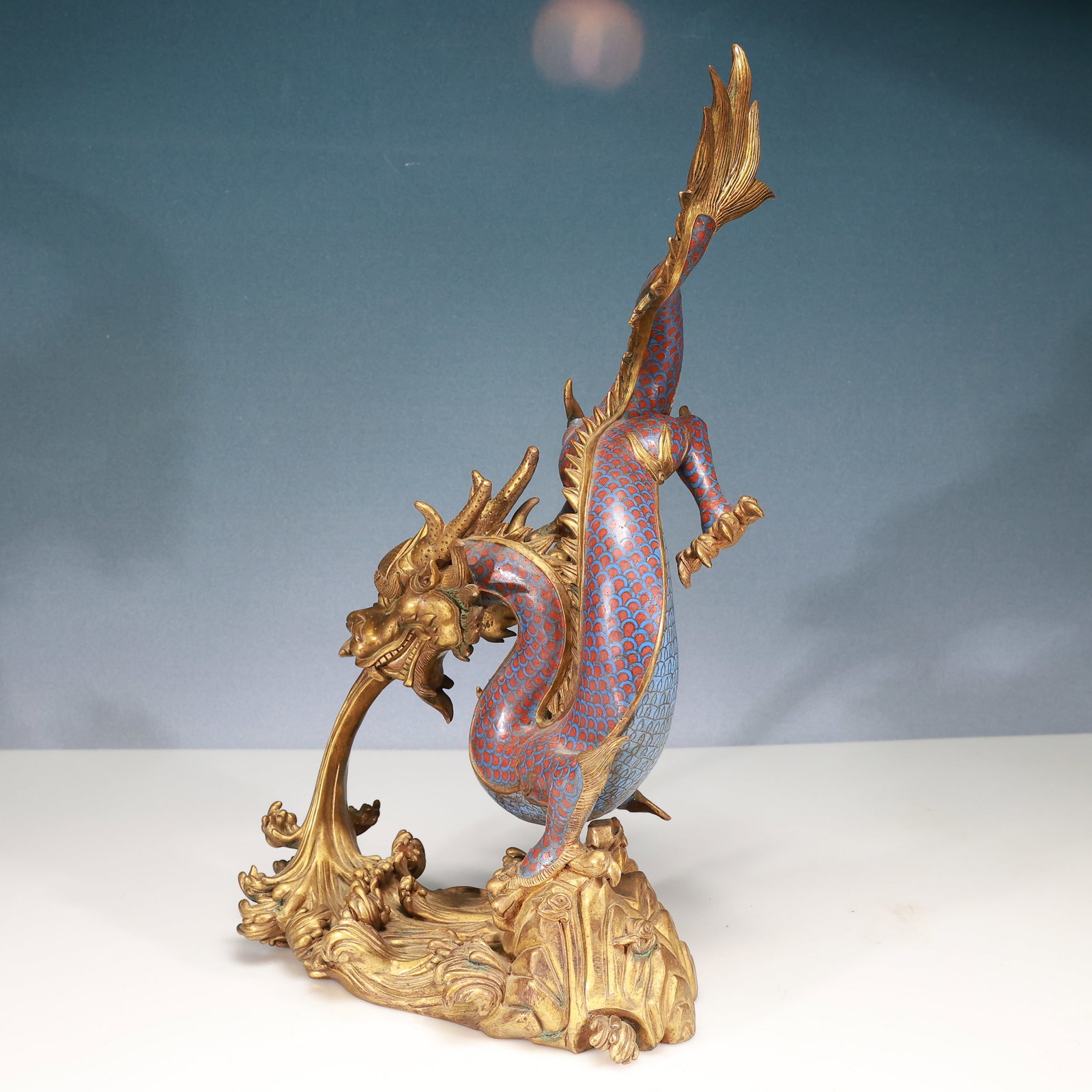 A Huge Cloisonne Seawater Pattern Dragon Ornament - 9