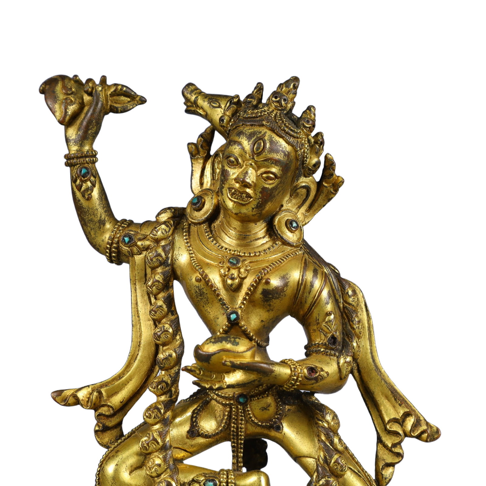 A Solemn Gilt Bronze Statue of Dakini,Inlaid Turquoise - 2