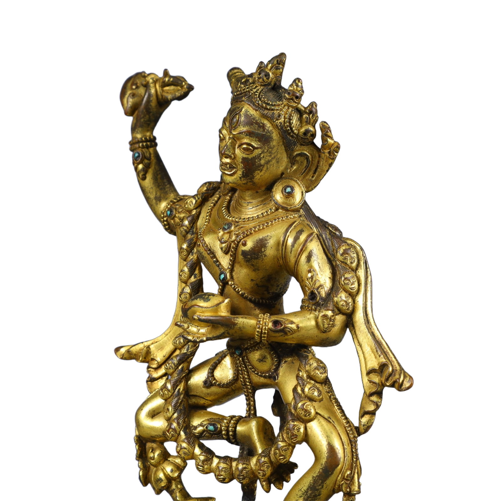 A Solemn Gilt Bronze Statue of Dakini,Inlaid Turquoise - 5