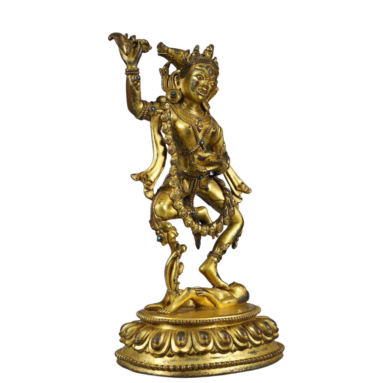 A Solemn Gilt Bronze Statue of Dakini,Inlaid Turquoise - 7