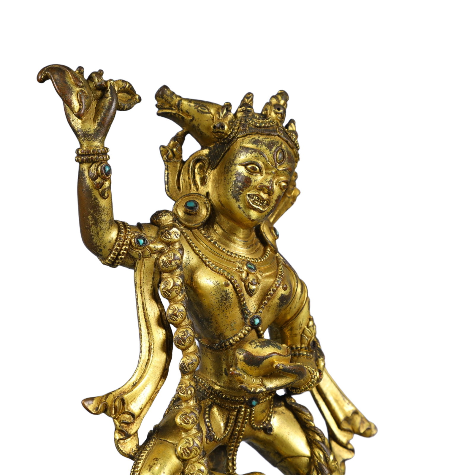 A Solemn Gilt Bronze Statue of Dakini,Inlaid Turquoise - 8