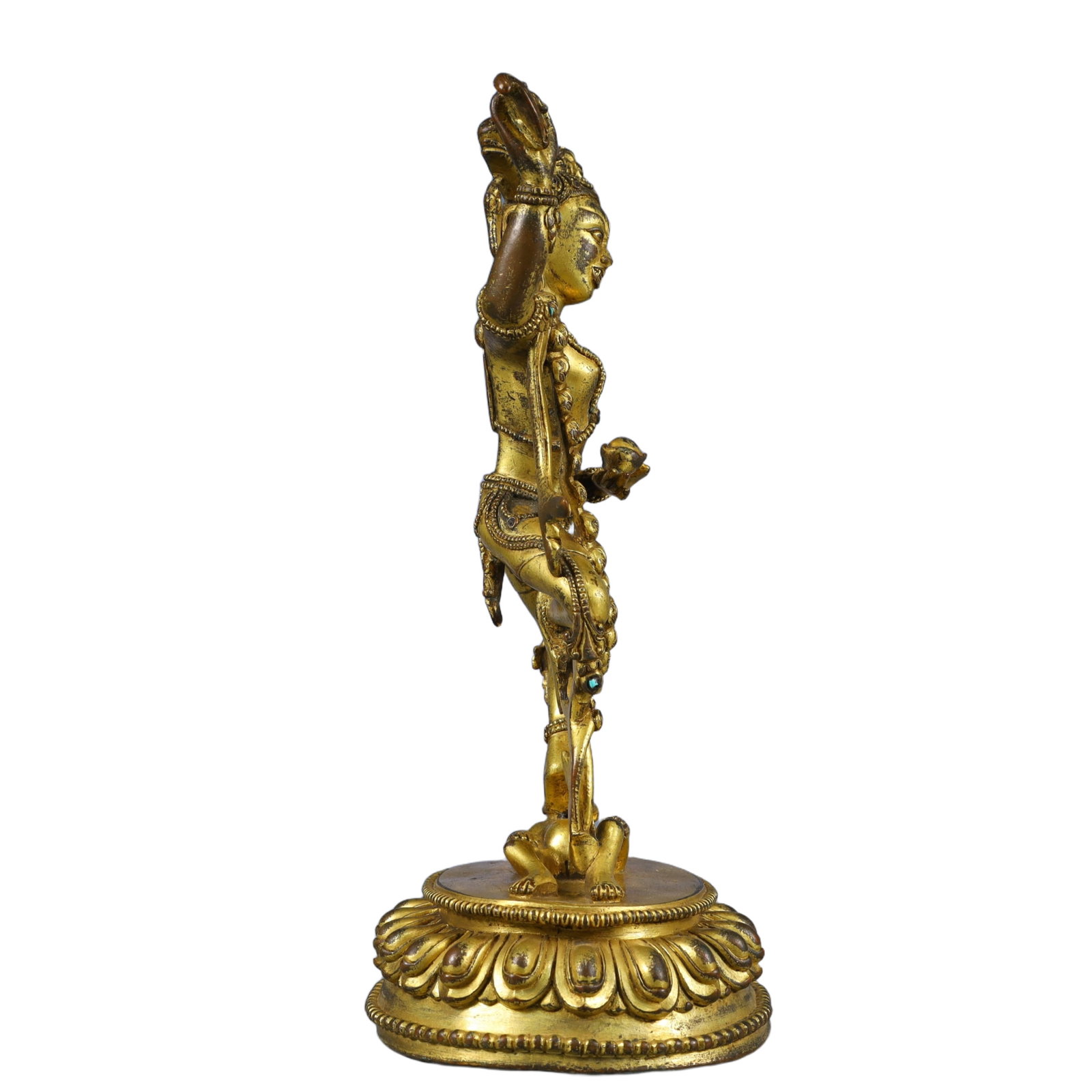 A Solemn Gilt Bronze Statue of Dakini,Inlaid Turquoise - 9
