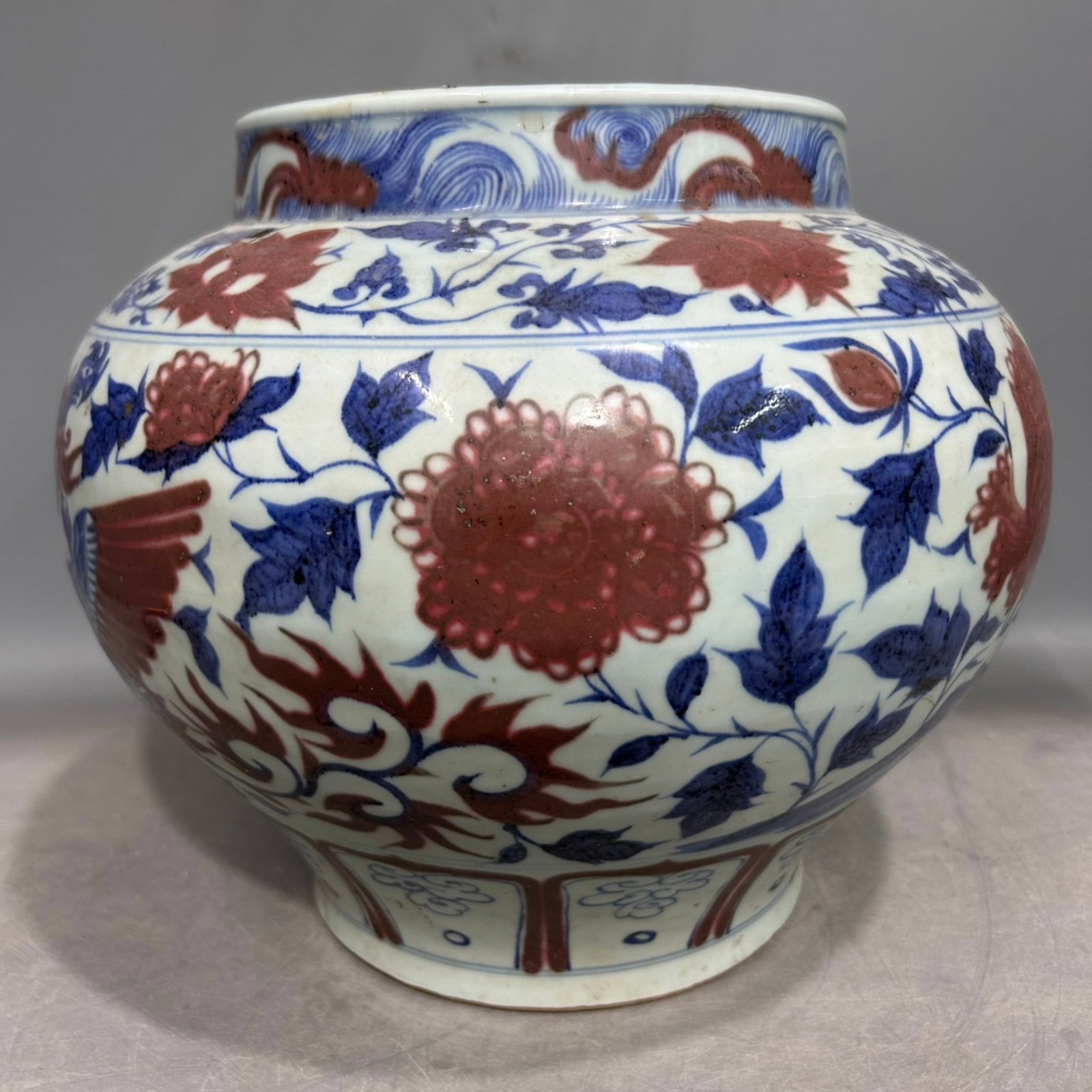 An Exquisite Blue and White Underglaze-Red Lotus and Phoenix Pattern Jar - 2