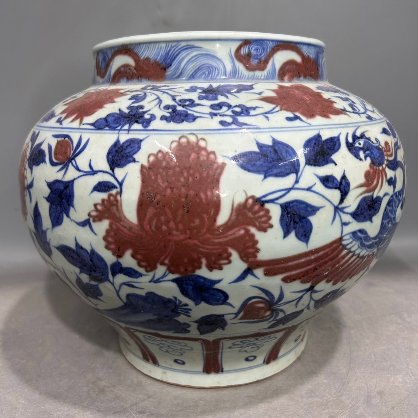 An Exquisite Blue and White Underglaze-Red Lotus and Phoenix Pattern Jar - 3