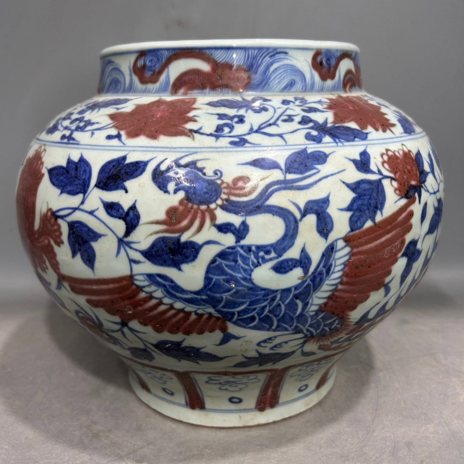 An Exquisite Blue and White Underglaze-Red Lotus and Phoenix Pattern Jar - 4