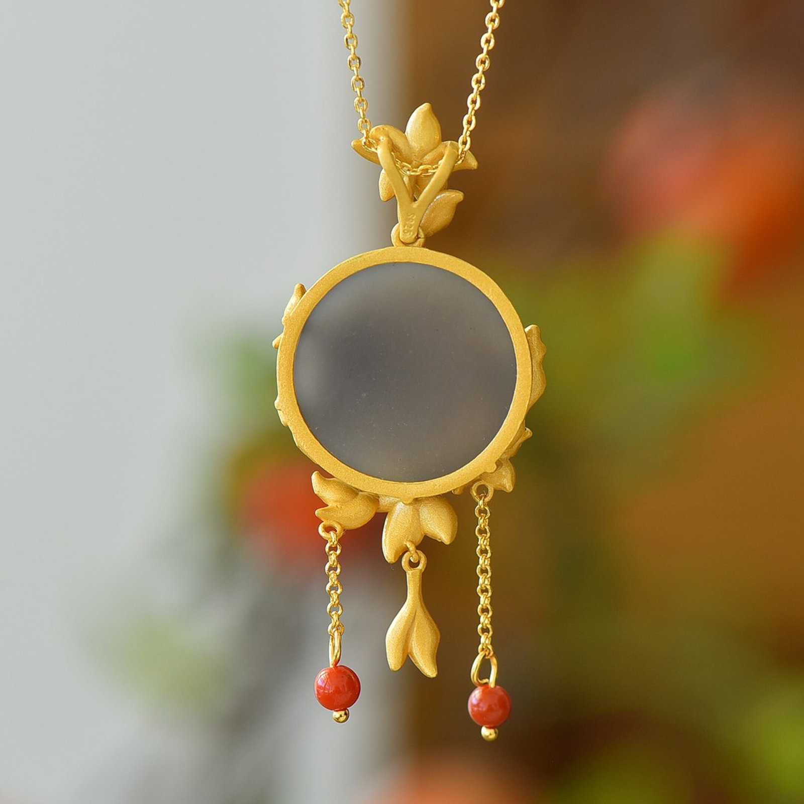 An Exquisite Sterling Silver-Gold Plated Inlaid White Jade Enamel Pendant,Inlaid Pearl - 5