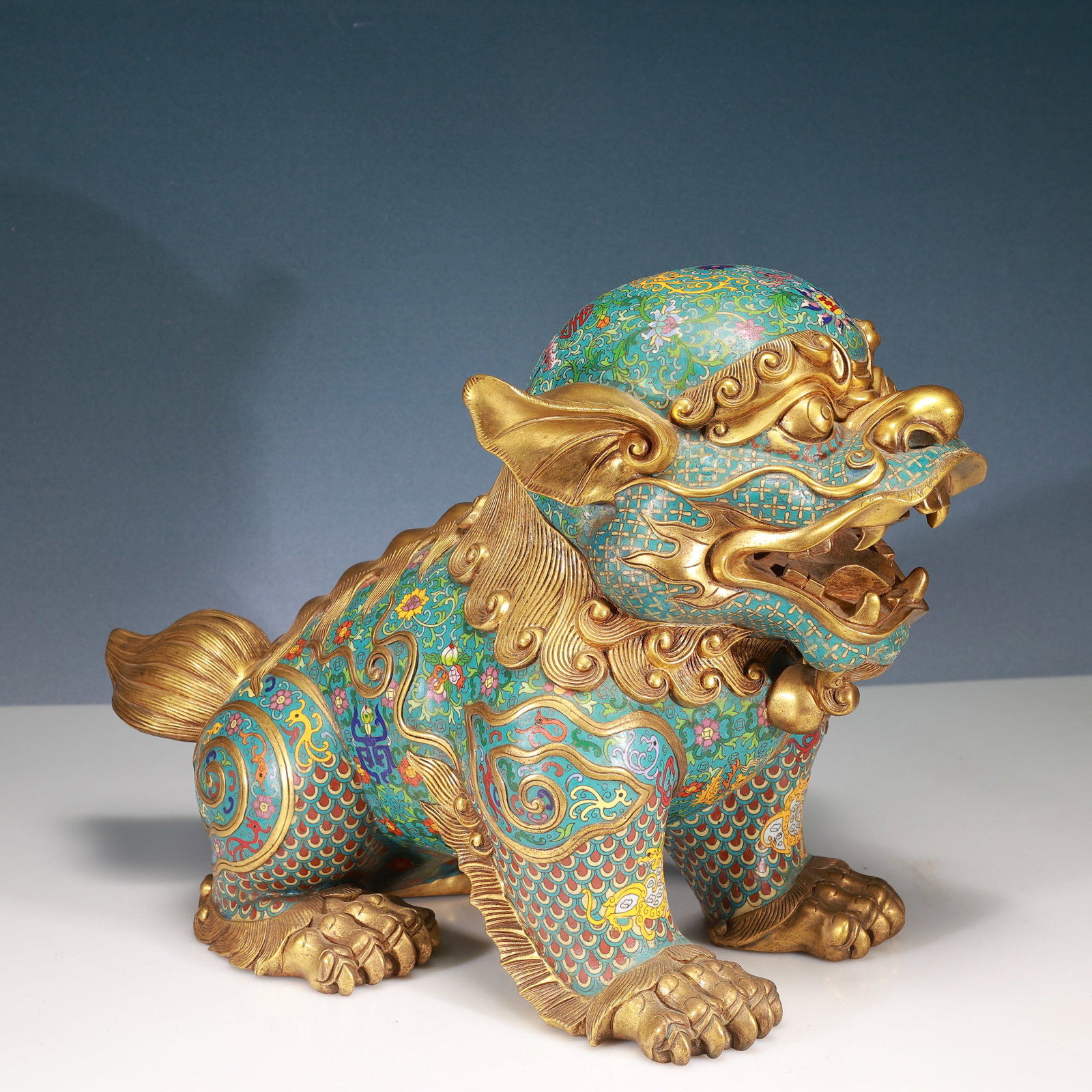 A Pair of Huge Cloisonne Lotus Pattern Lion Ornaments - 4