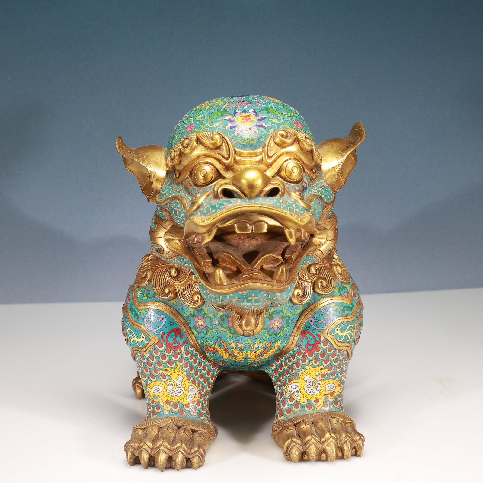 A Pair of Huge Cloisonne Lotus Pattern Lion Ornaments - 5